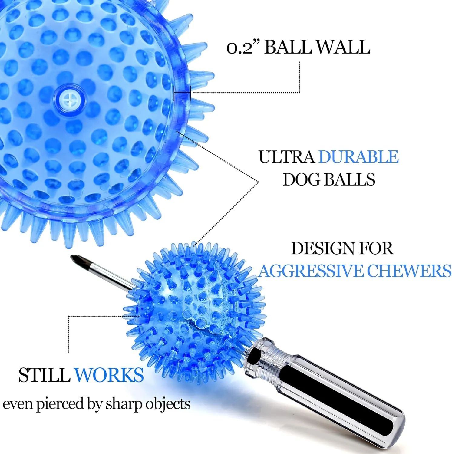2.5" Squeaky Dog Toy Balls for Small & Medium Dogs  Durable Rubber Chew Toys for Teething Puppies, Spiky Teeth Cleaning Ball with 8 Colors