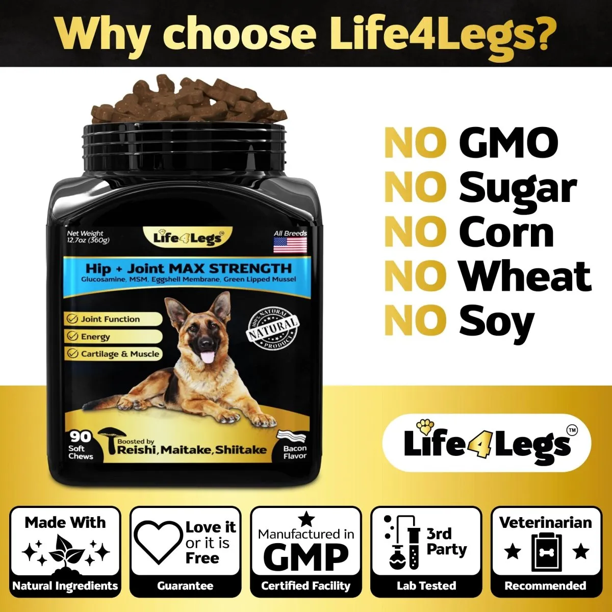 30 Soft chews Max Strength - Hip and Joint Supplement for Dogs