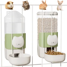 34oz Hanging Automatic Cat Food and Water Dispenser, 1L Auto Gravity Pet Feeder Set, Cage Cat Dog Feeder for Kitten Puppy Bunny Guinea Pig (Green)