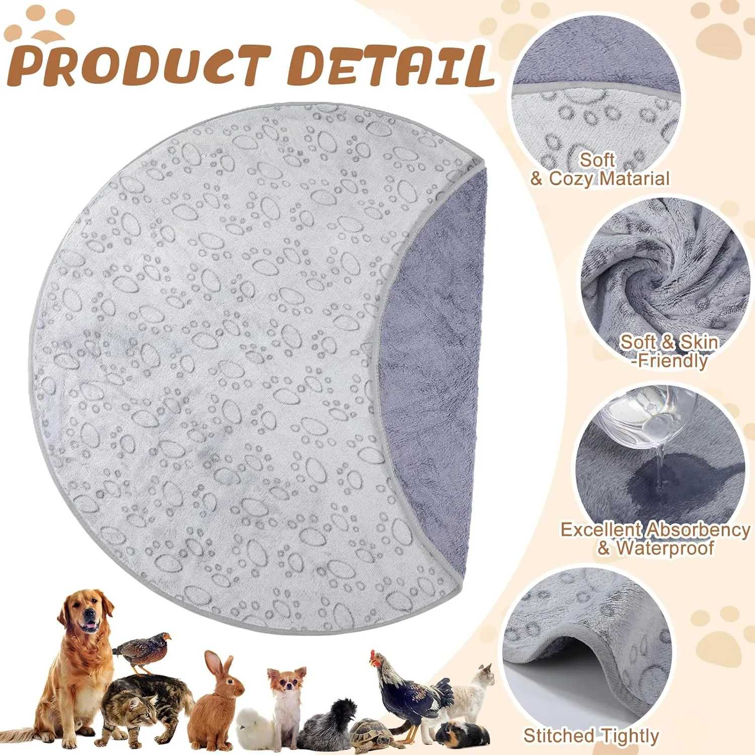 4 Pack Washable Pee Pads for Dog Waterproof Pee Pads Reusable Puppy Pads Pet Training Pads Absorbent Round Whelping Pads Floor and Bed Mat Fleece Pee Pad for Potty (32 Inch)
