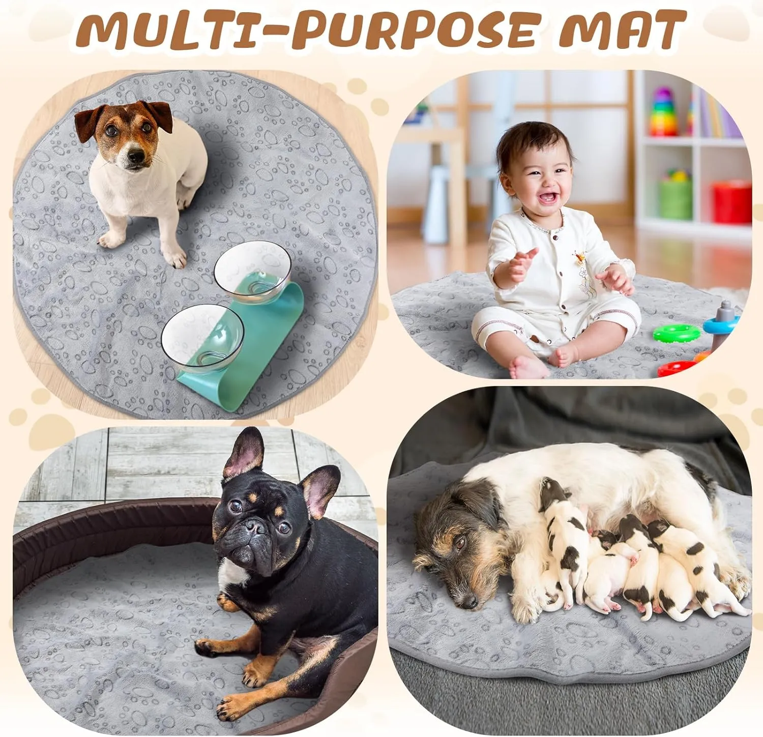 4 Pack Washable Pee Pads for Dog Waterproof Pee Pads Reusable Puppy Pads Pet Training Pads Absorbent Round Whelping Pads Floor and Bed Mat Fleece Pee Pad for Potty (32 Inch)