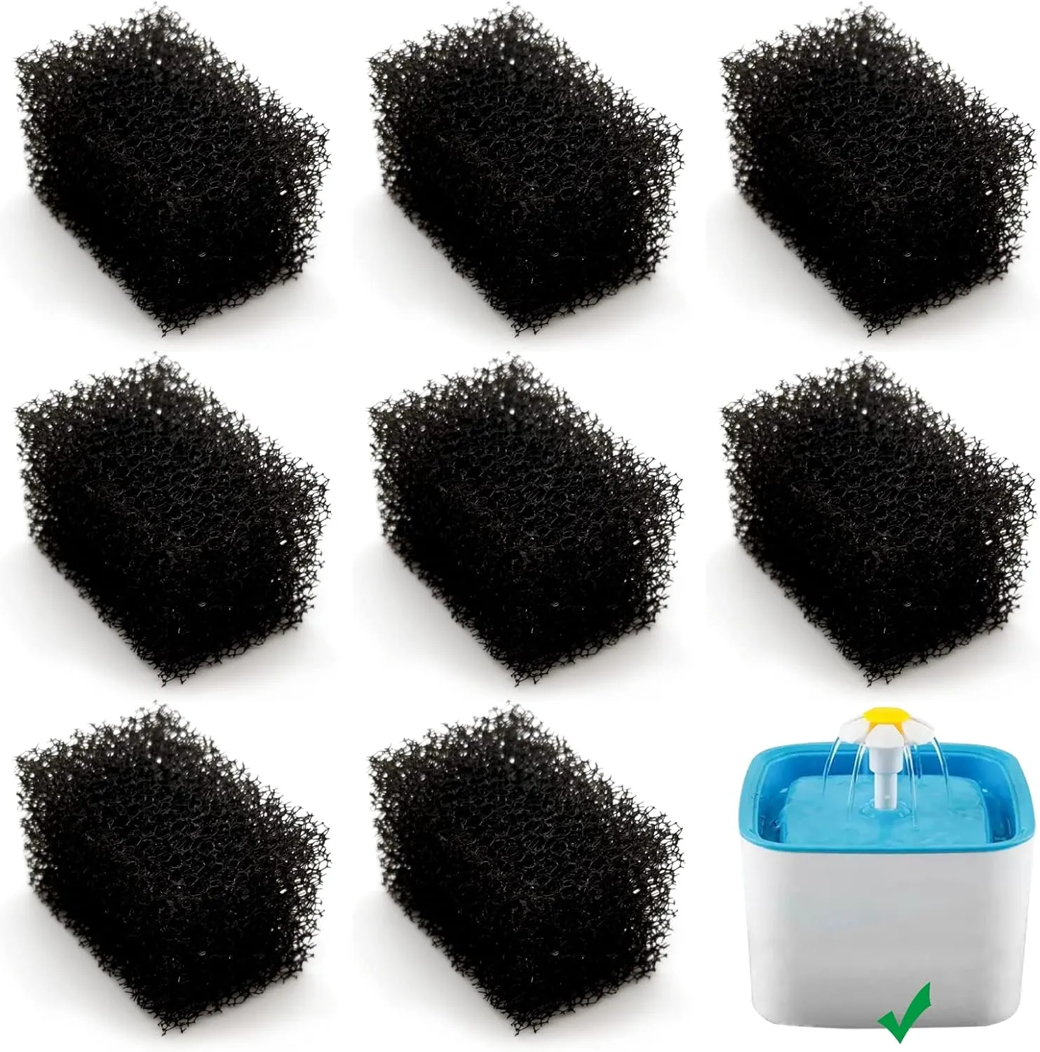 8 Pack Replacement Pre-Filter Sponges for 84oz/2.5L Automatic Cat Water Fountain