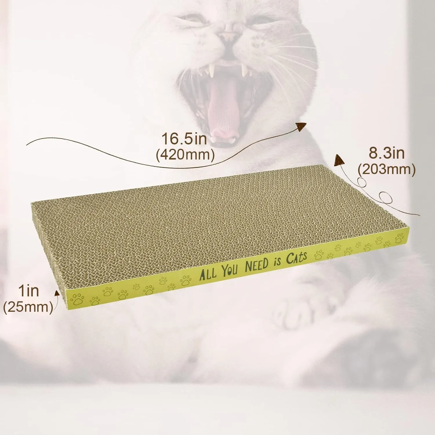 AccEncyc Cardboard Cat Scratcher Pads Cat Scratching Board for Indoor Cats 16.5x8.3x1 Inch Dual-Side Corrugated Cat Scratcher Reusable Cat Supplies - 3 Pack