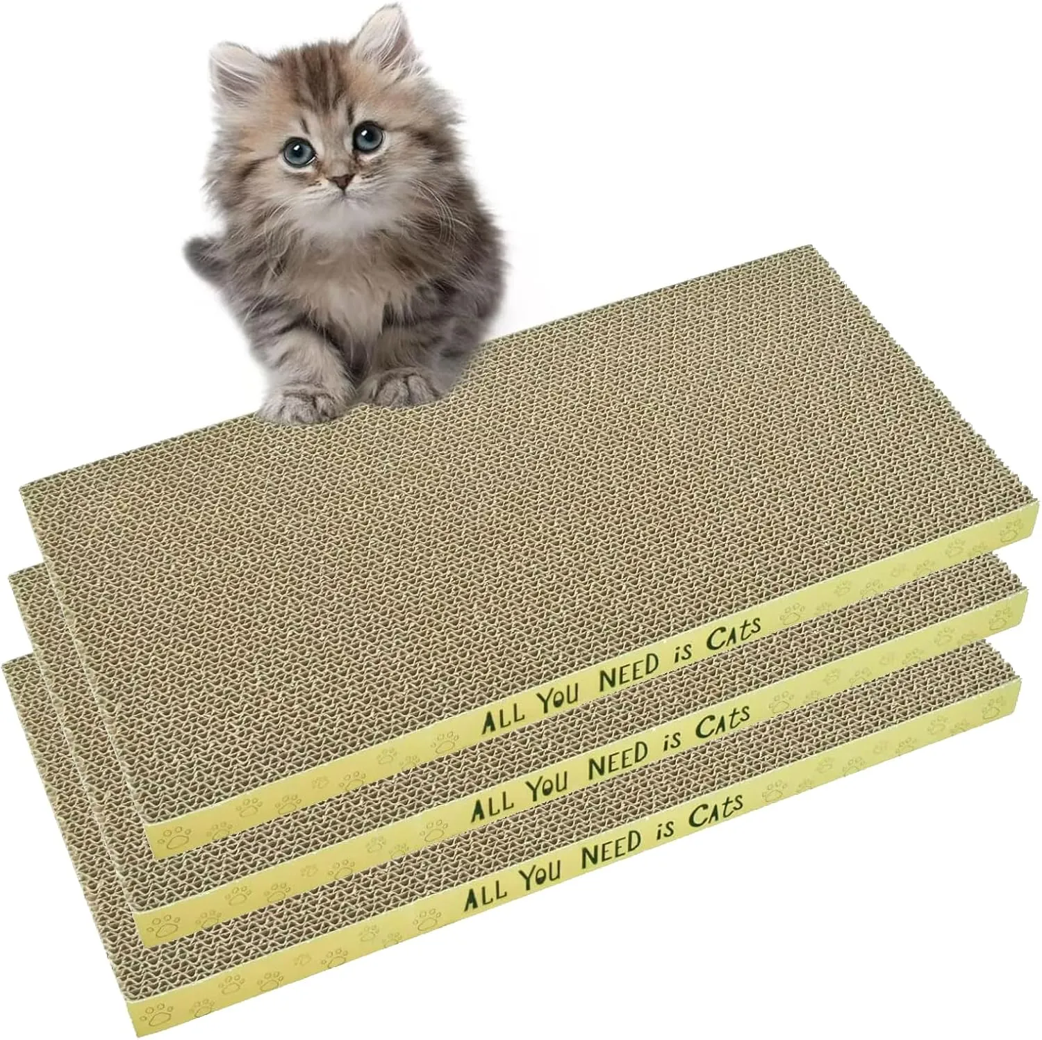 AccEncyc Cardboard Cat Scratcher Pads Cat Scratching Board for Indoor Cats 16.5x8.3x1 Inch Dual-Side Corrugated Cat Scratcher Reusable Cat Supplies - 3 Pack