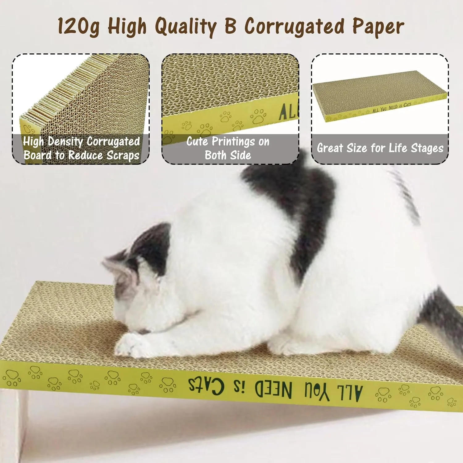 AccEncyc Cardboard Cat Scratcher Pads Cat Scratching Board for Indoor Cats 16.5x8.3x1 Inch Dual-Side Corrugated Cat Scratcher Reusable Cat Supplies - 3 Pack