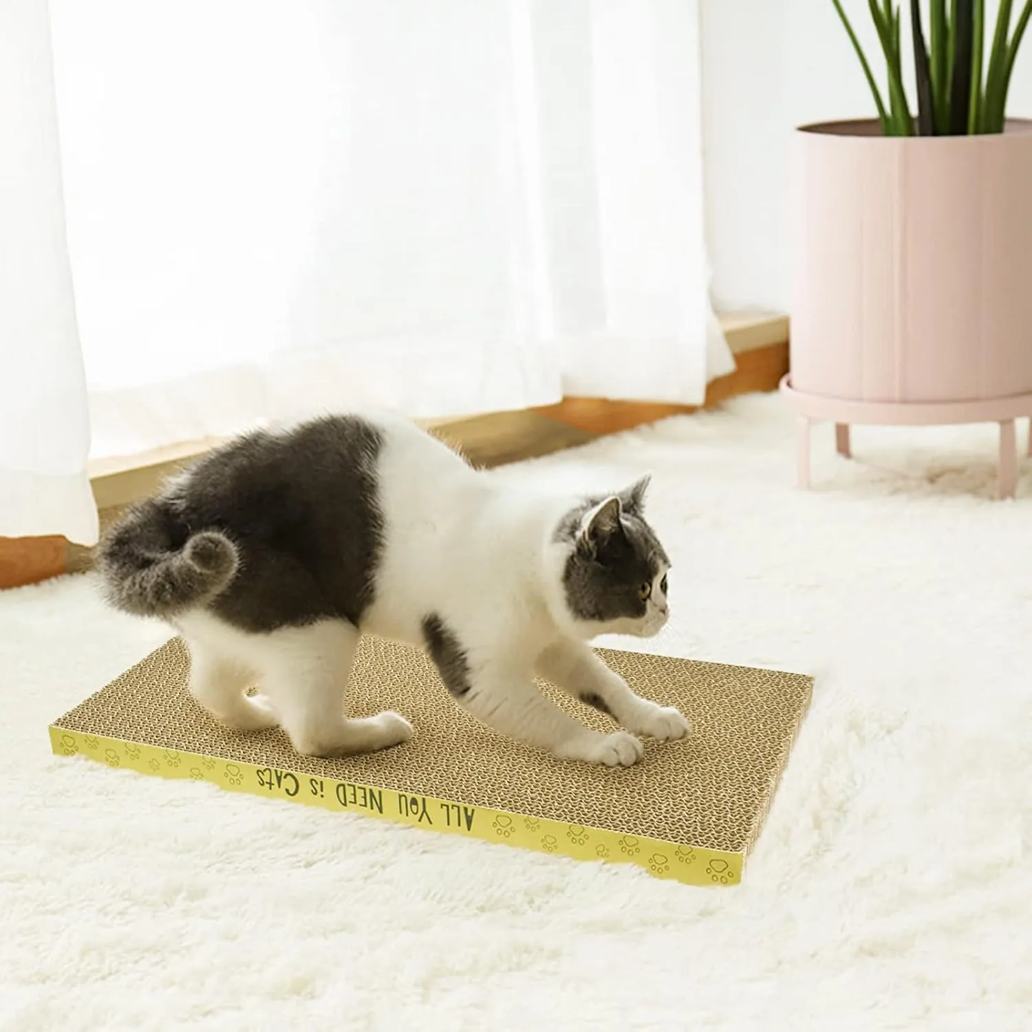 AccEncyc Cardboard Cat Scratcher Pads Cat Scratching Board for Indoor Cats 16.5x8.3x1 Inch Dual-Side Corrugated Cat Scratcher Reusable Cat Supplies - 3 Pack