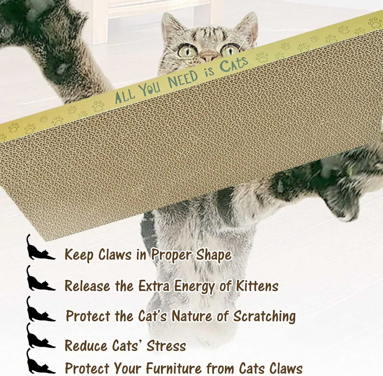 AccEncyc Cardboard Cat Scratcher Pads Cat Scratching Board for Indoor Cats 16.5x8.3x1 Inch Dual-Side Corrugated Cat Scratcher Reusable Cat Supplies - 3 Pack