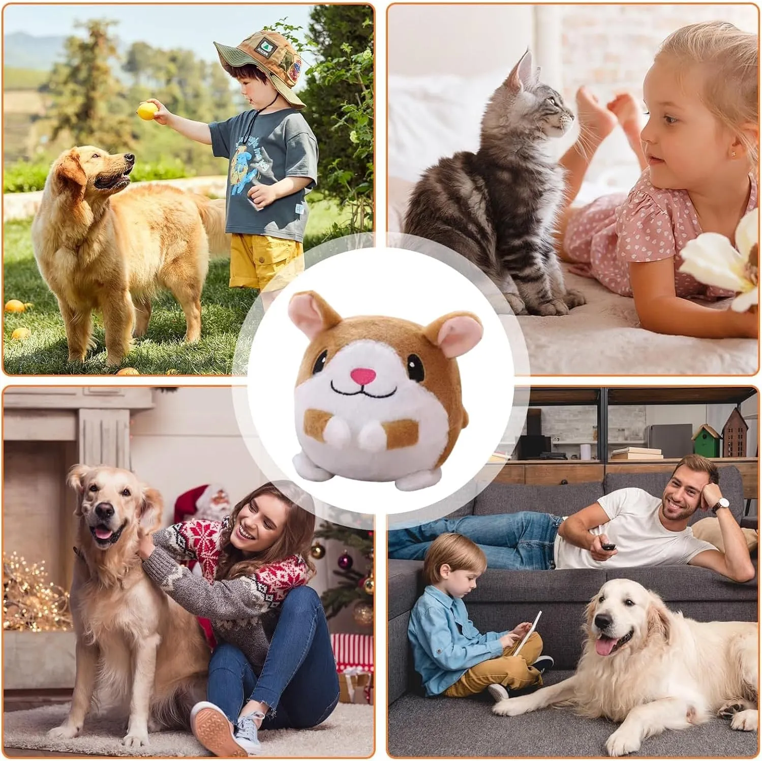 Active Moving Pet Plush Toy, Interactive Dog Toys Pet Bouncing Balls, USB Rechargeable Interactive Washable Cartoon Pig Plush Sound Electronic Dog Toy, Small Cute Squeaky Pig Dog Toy (Hamster)