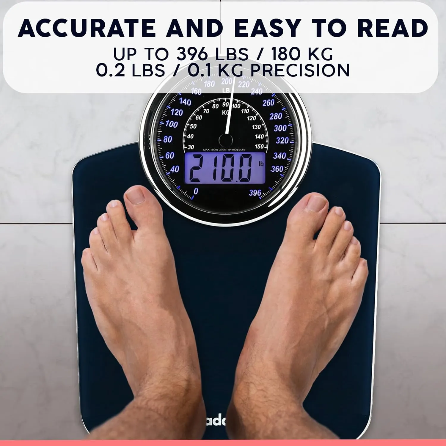 Adamson Hybrid 2-in-1 Analog & Digital Weighing Scale for Body Weight up to 400lbs   Thick Tempered Glass   Extra Large Display   Easy to Read Digital Bathroom Scale   New