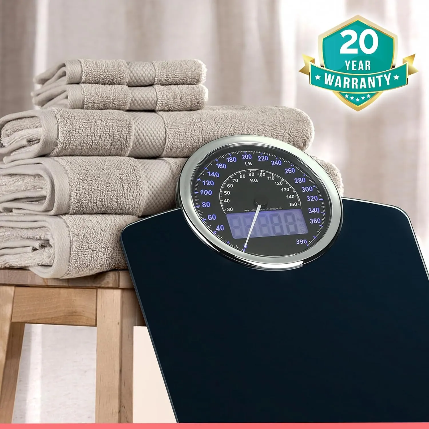Adamson Hybrid 2-in-1 Analog & Digital Weighing Scale for Body Weight up to 400lbs   Thick Tempered Glass   Extra Large Display   Easy to Read Digital Bathroom Scale   New
