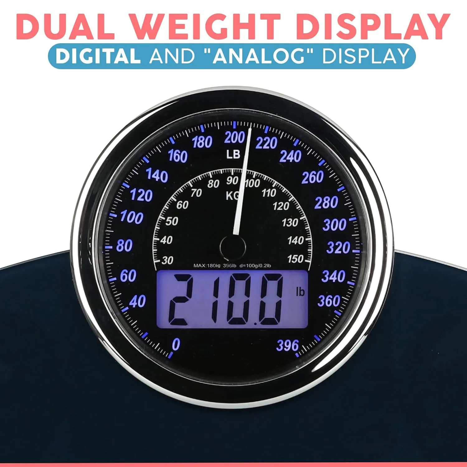 Adamson Hybrid 2-in-1 Analog & Digital Weighing Scale for Body Weight up to 400lbs   Thick Tempered Glass   Extra Large Display   Easy to Read Digital Bathroom Scale   New