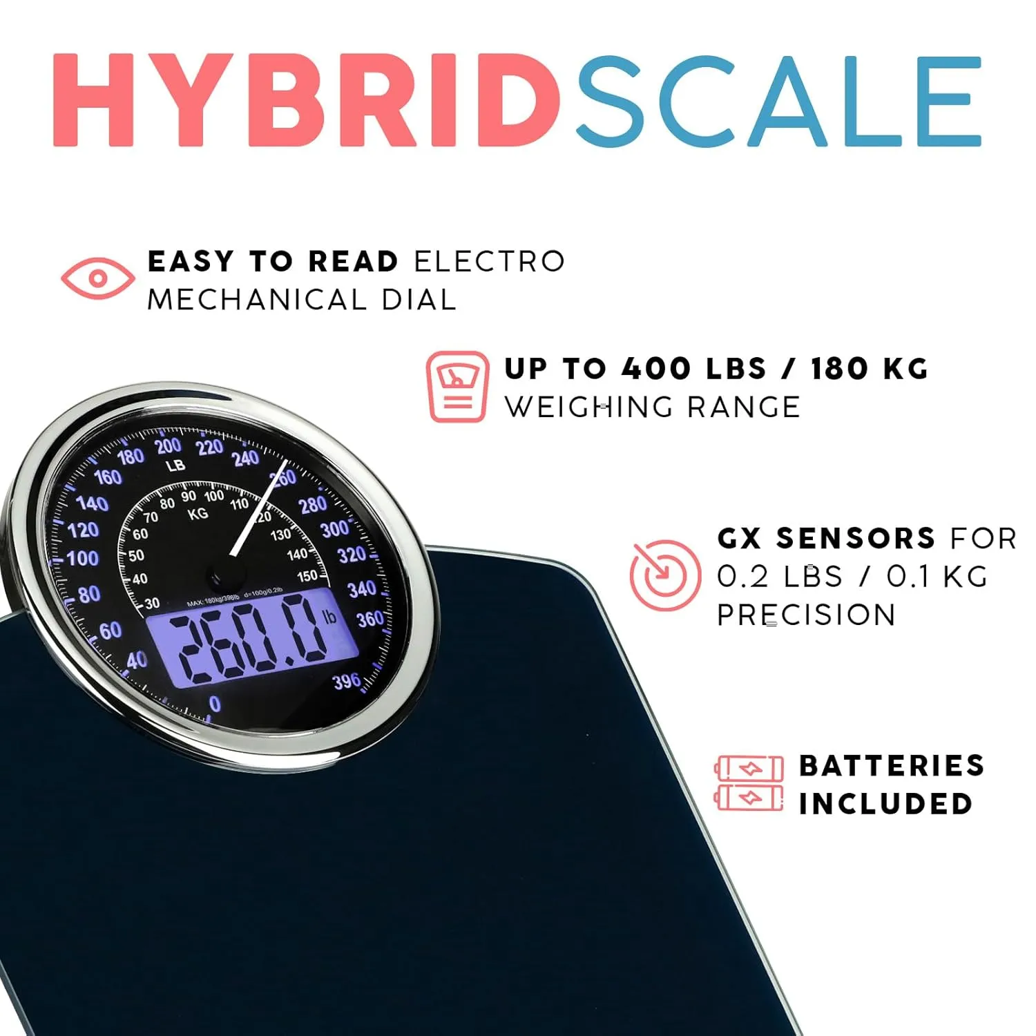 Adamson Hybrid 2-in-1 Analog & Digital Weighing Scale for Body Weight up to 400lbs   Thick Tempered Glass   Extra Large Display   Easy to Read Digital Bathroom Scale   New