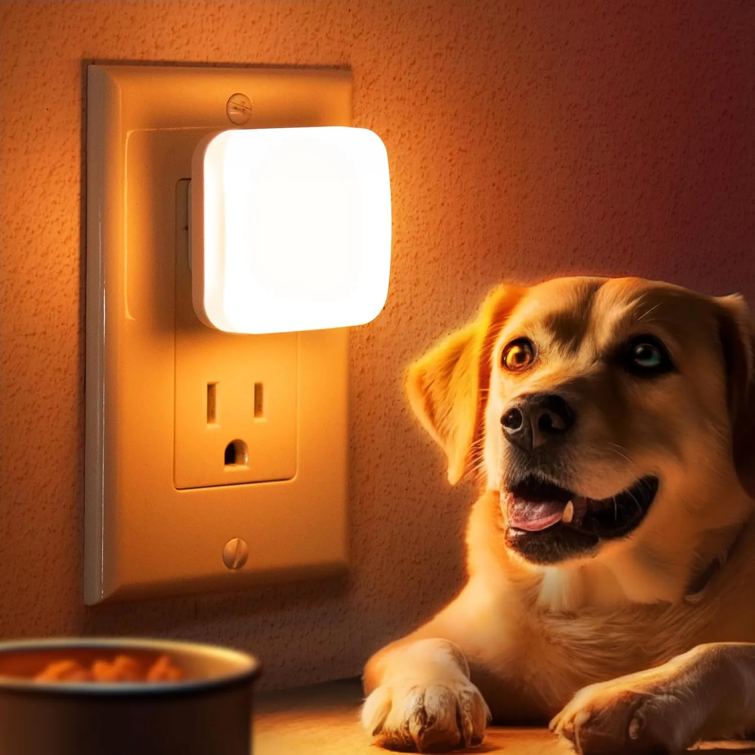 Amber Night Lights Plug into Wall, Nightlights With Light Sensor Dusk to Dawn, 0.3W Square Plug in Night Light for Kids, Amber Night Light for Bathroom Bedroom Kitchen, 2 Pack LED Night Lights
