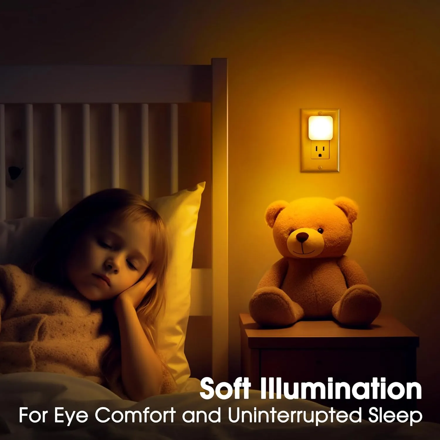 Amber Night Lights Plug into Wall, Nightlights With Light Sensor Dusk to Dawn, 0.3W Square Plug in Night Light for Kids, Amber Night Light for Bathroom Bedroom Kitchen, 2 Pack LED Night Lights