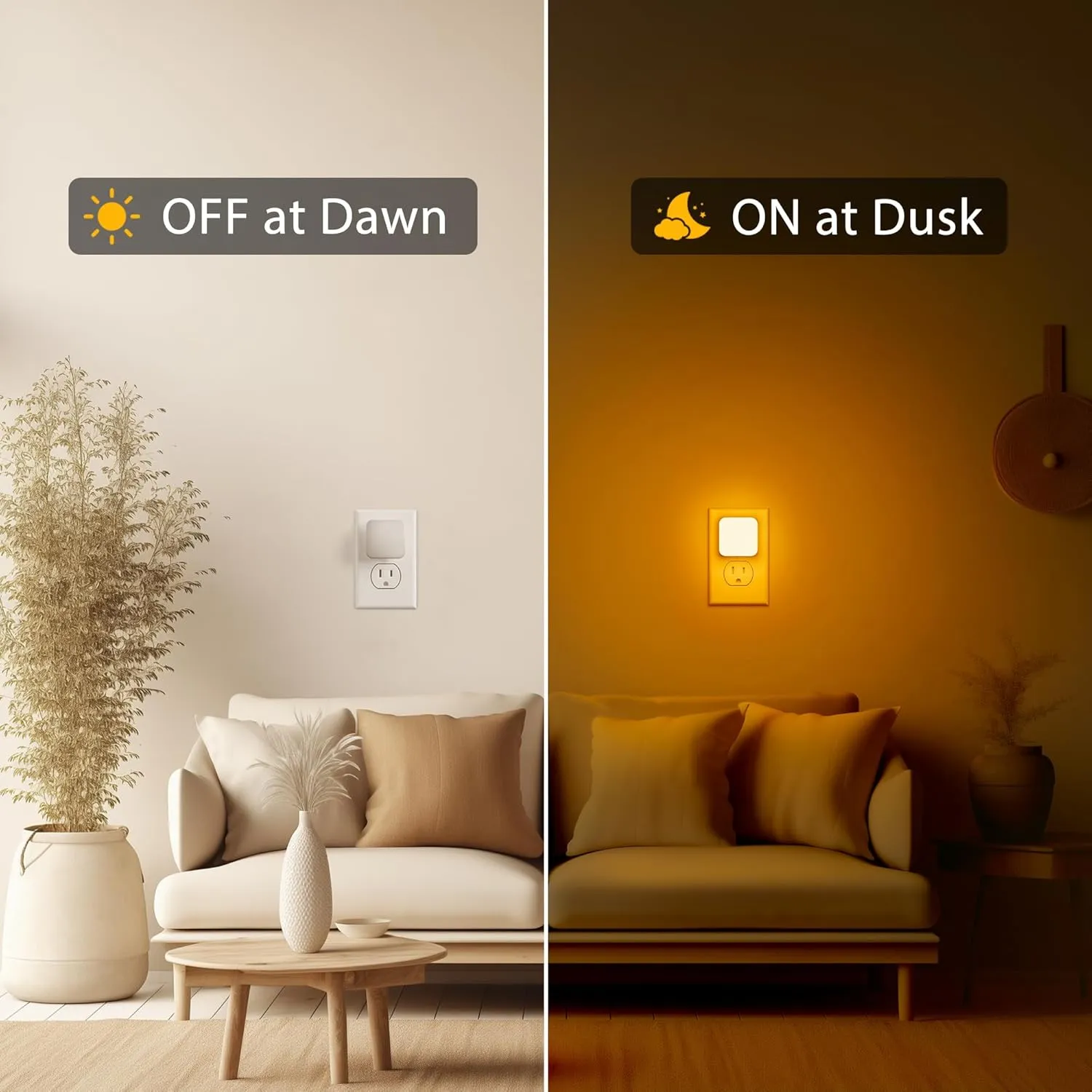 Amber Night Lights Plug into Wall, Nightlights With Light Sensor Dusk to Dawn, 0.3W Square Plug in Night Light for Kids, Amber Night Light for Bathroom Bedroom Kitchen, 2 Pack LED Night Lights