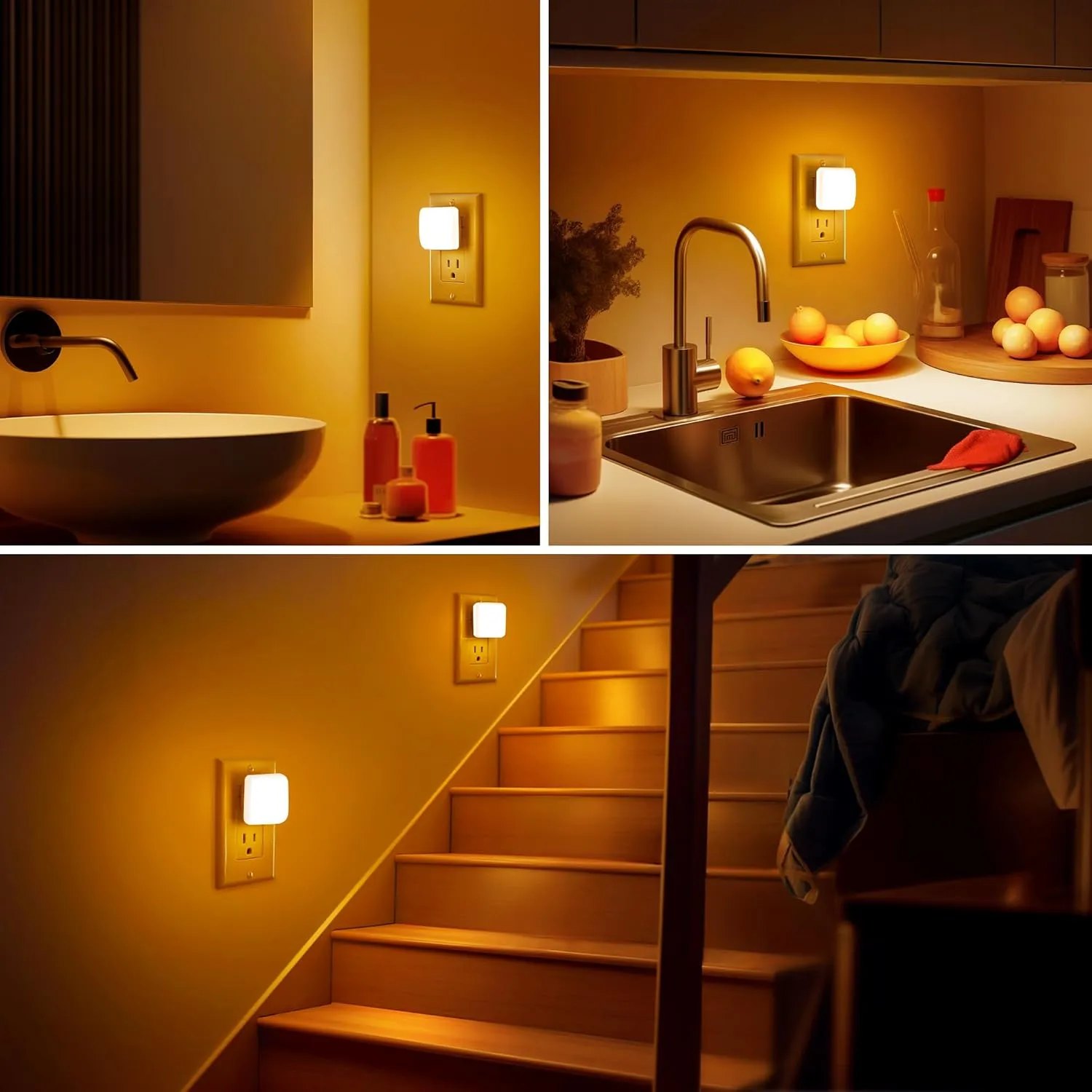 Amber Night Lights Plug into Wall, Nightlights With Light Sensor Dusk to Dawn, 0.3W Square Plug in Night Light for Kids, Amber Night Light for Bathroom Bedroom Kitchen, 2 Pack LED Night Lights