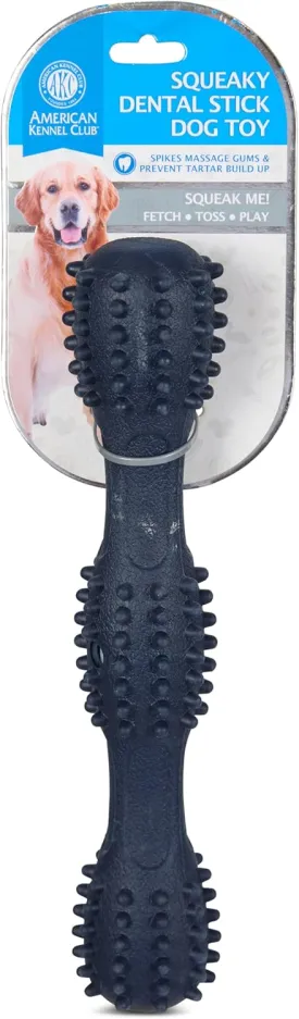 AMERICAN KENNEL CLUB AKC TPR Squeaky Stick Dog Toy  Durable Rubber Chew Toy with Gum-Massaging Spikes  Helps Prevent Tartar Buildup, Great for Medium & Large Dogs