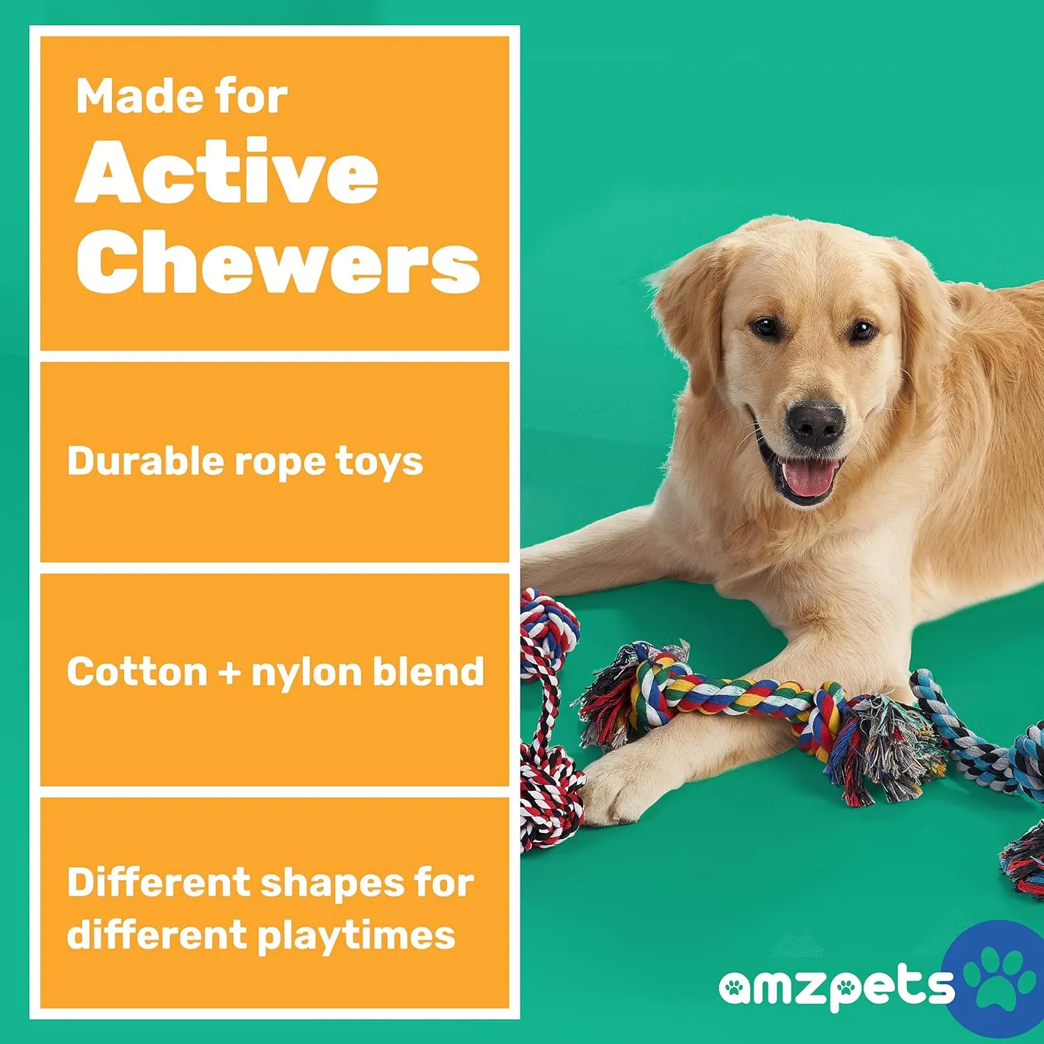 AMZpets Dog Toys for Aggressive Chewers, Dog Accessories Ropes for Medium or Large Breed, Knotted, Heavy Rope for Tug of War, Fetch, Teething