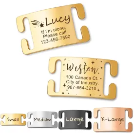 Anavia Slide On Silent Pet ID Tags, Fun Wild Flower Frame Design Personalized Engraved Plated Stainless Steel Cat Dog Name Tags, Glossy Customized Chew-Proof Quiet Dog Collar Tags (Medium, Gold)