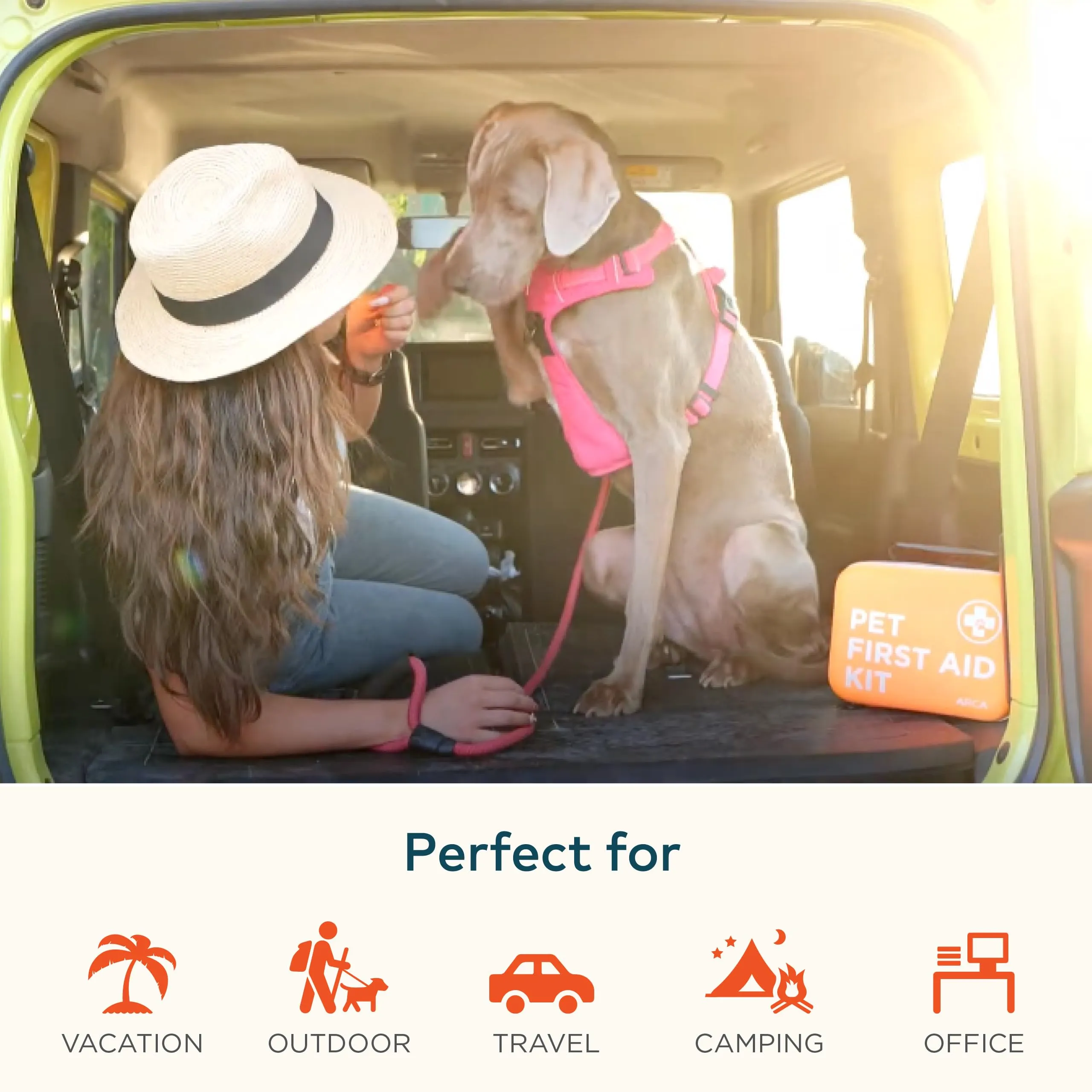 ARCA PET Dog First Aid Kit | Vet Approved Dog & Cat Emergency Supplies with Thermometer, Muzzle, Tick Removal, Flashlight, Mini Pouch, and Comprehensive Care Guide for Travel and Outdoor Use