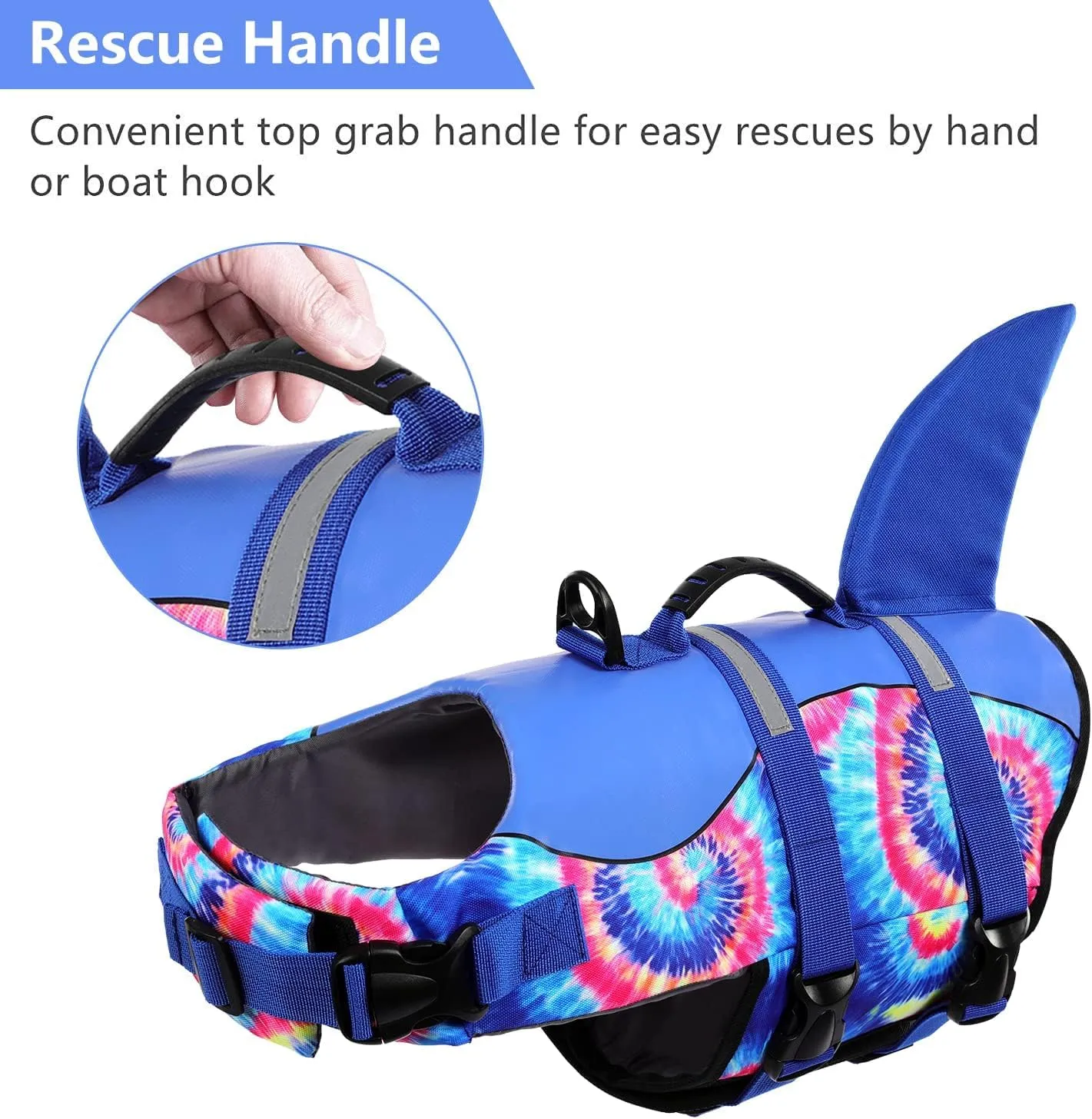 ASENKU Dog Life Jacket - Pet Safety Vest for Swimming & Boating, Shark Life Jacket with Floatation, Dog Lifesavers Swimsuits for Small Medium Large Dogs (Blue Bandhnu, XL)