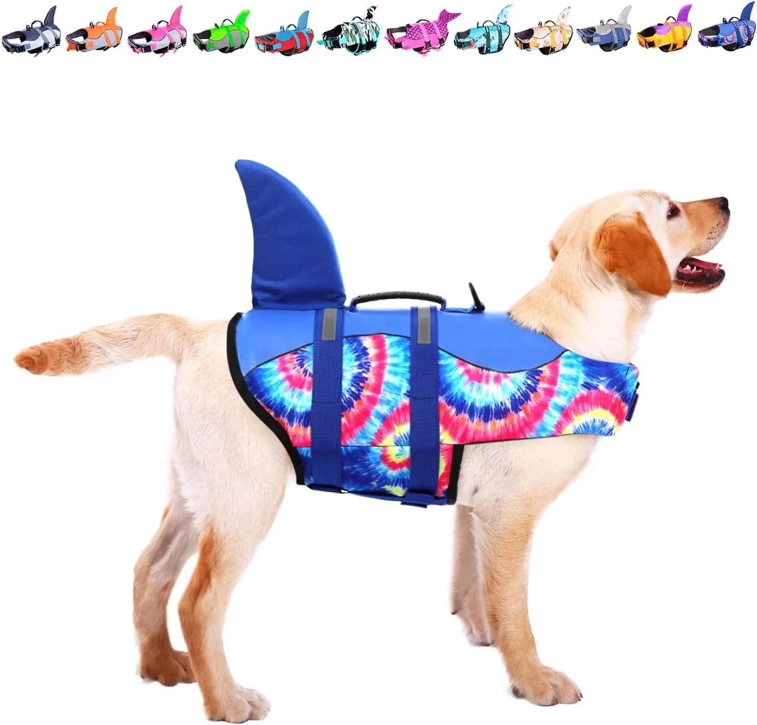 ASENKU Dog Life Jacket - Pet Safety Vest for Swimming & Boating, Shark Life Jacket with Floatation, Dog Lifesavers Swimsuits for Small Medium Large Dogs (Blue Bandhnu, XL)