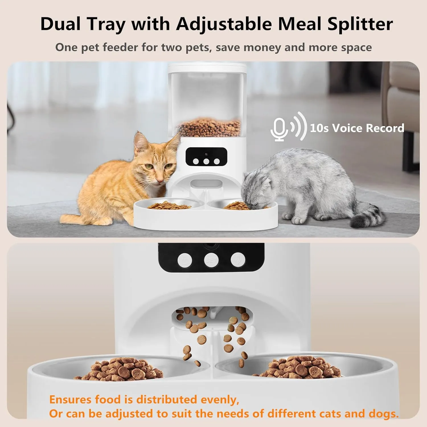 Automatic Cat Feeder with Camera for 2 Cats,1080P HD Video Night Vision Pet Feeder Food Dispenser,5G&2.4GHz WiFi Pet Feeder with 2 Way Audio,Smart App Control 4L Pet Dry Food Dispenser for Cat/Dogs