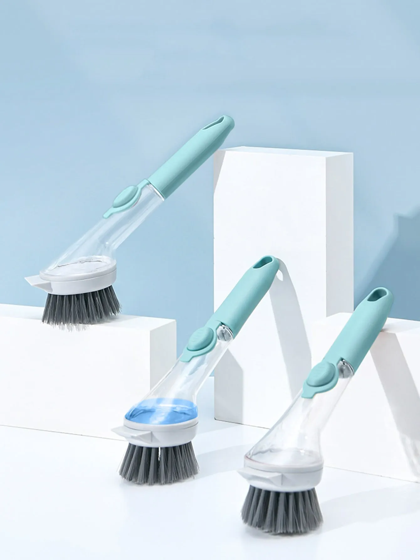 Basic living 1pc Long Handled Plastic Cleaning Brush With Detergent Dispenser,Creative Solid Kitchen Cleaning Pot Brush