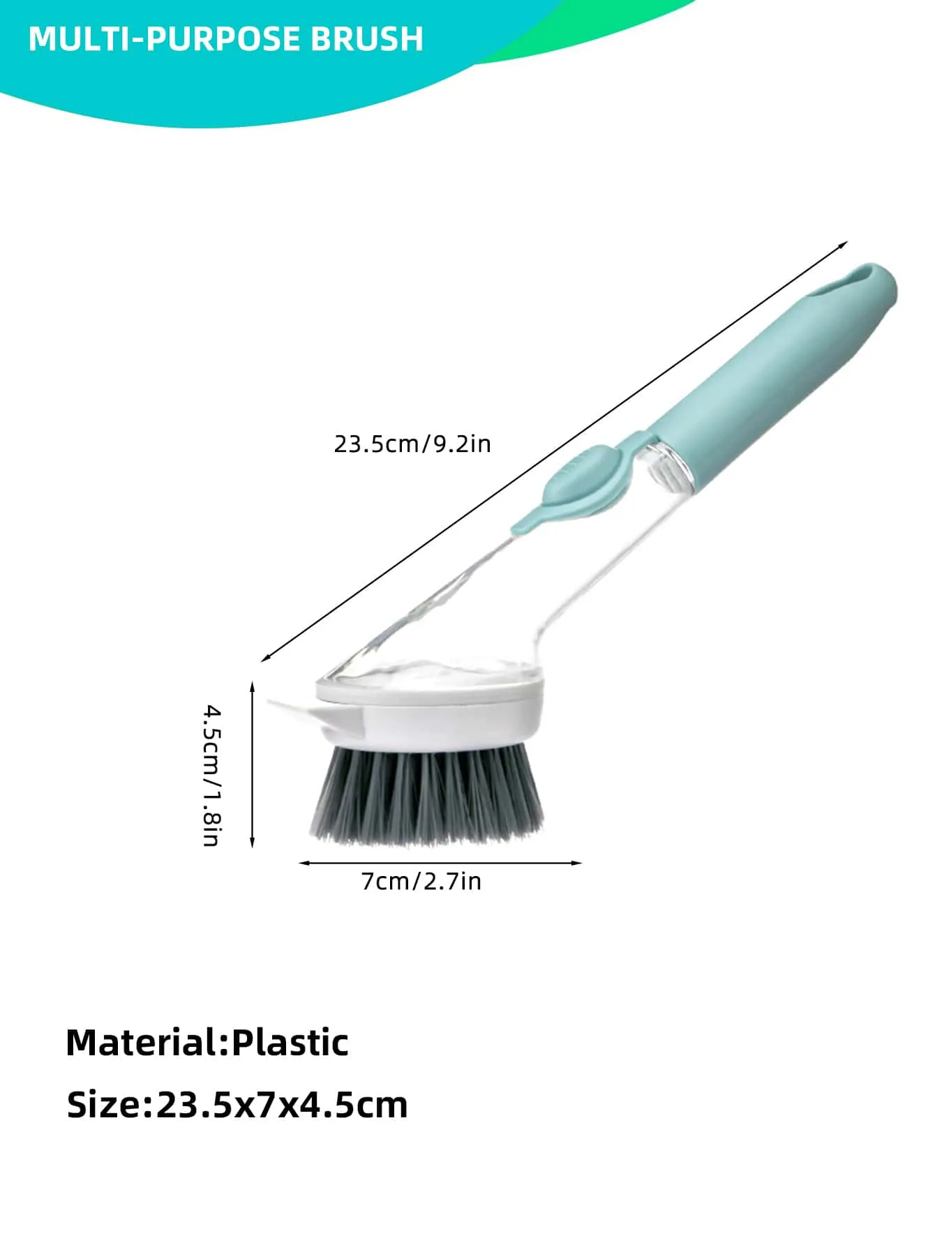 Basic living 1pc Long Handled Plastic Cleaning Brush With Detergent Dispenser,Creative Solid Kitchen Cleaning Pot Brush