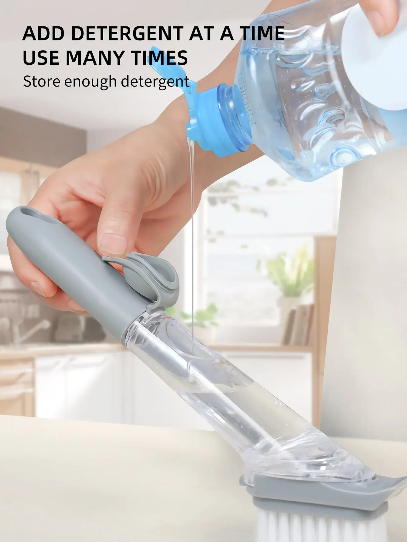 Basic living 1pc Long Handled Plastic Cleaning Brush With Detergent Dispenser,Creative Solid Kitchen Cleaning Pot Brush