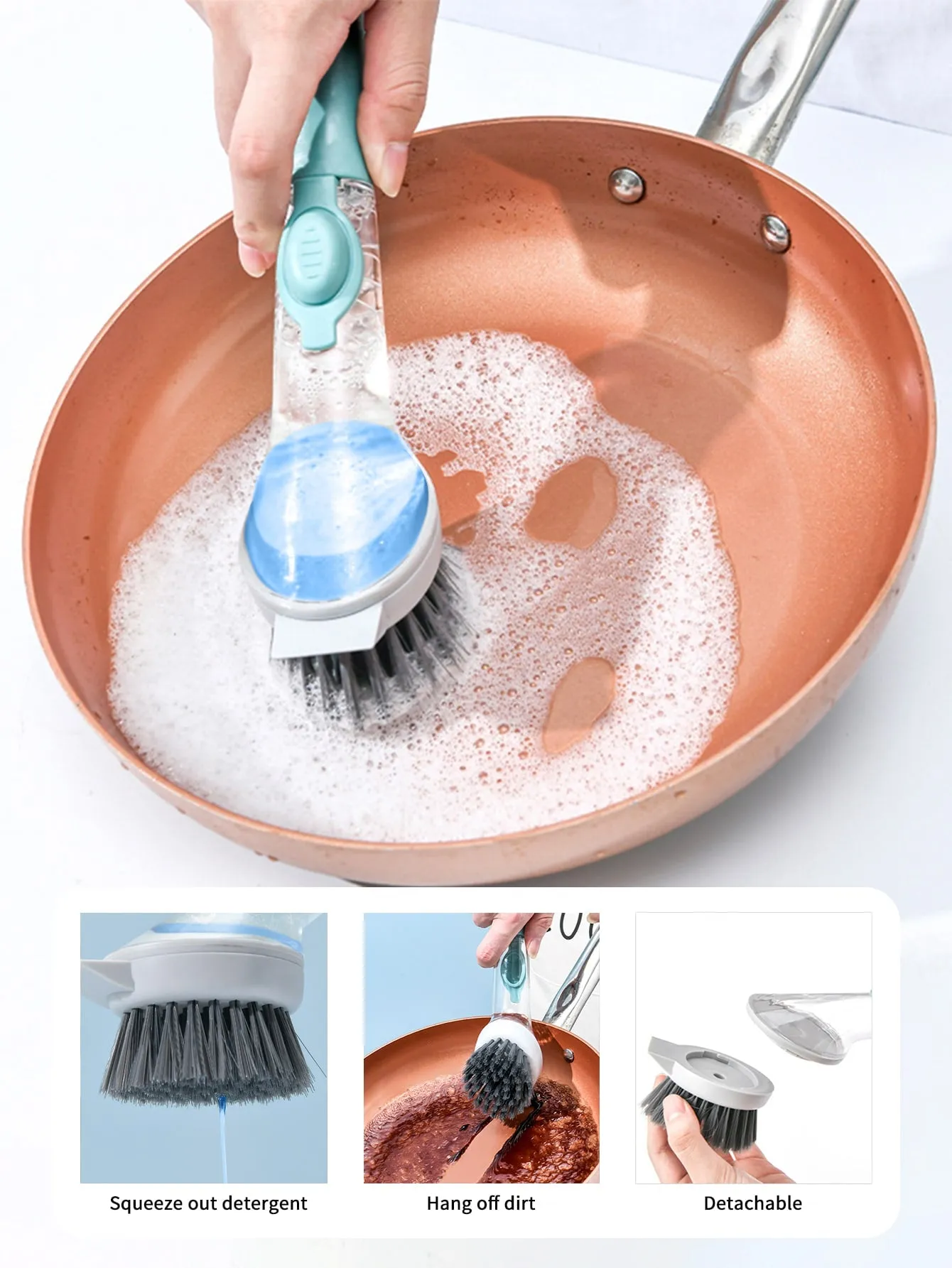 Basic living 1pc Long Handled Plastic Cleaning Brush With Detergent Dispenser,Creative Solid Kitchen Cleaning Pot Brush