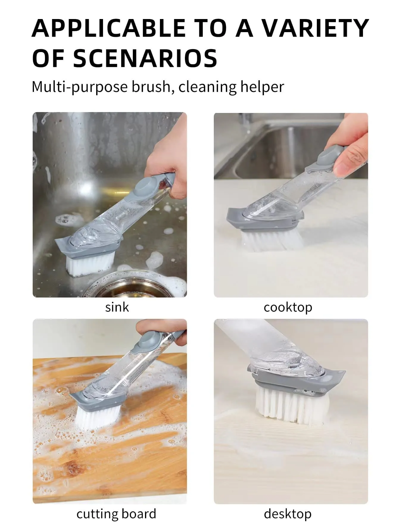 Basic living 1pc Long Handled Plastic Cleaning Brush With Detergent Dispenser,Creative Solid Kitchen Cleaning Pot Brush