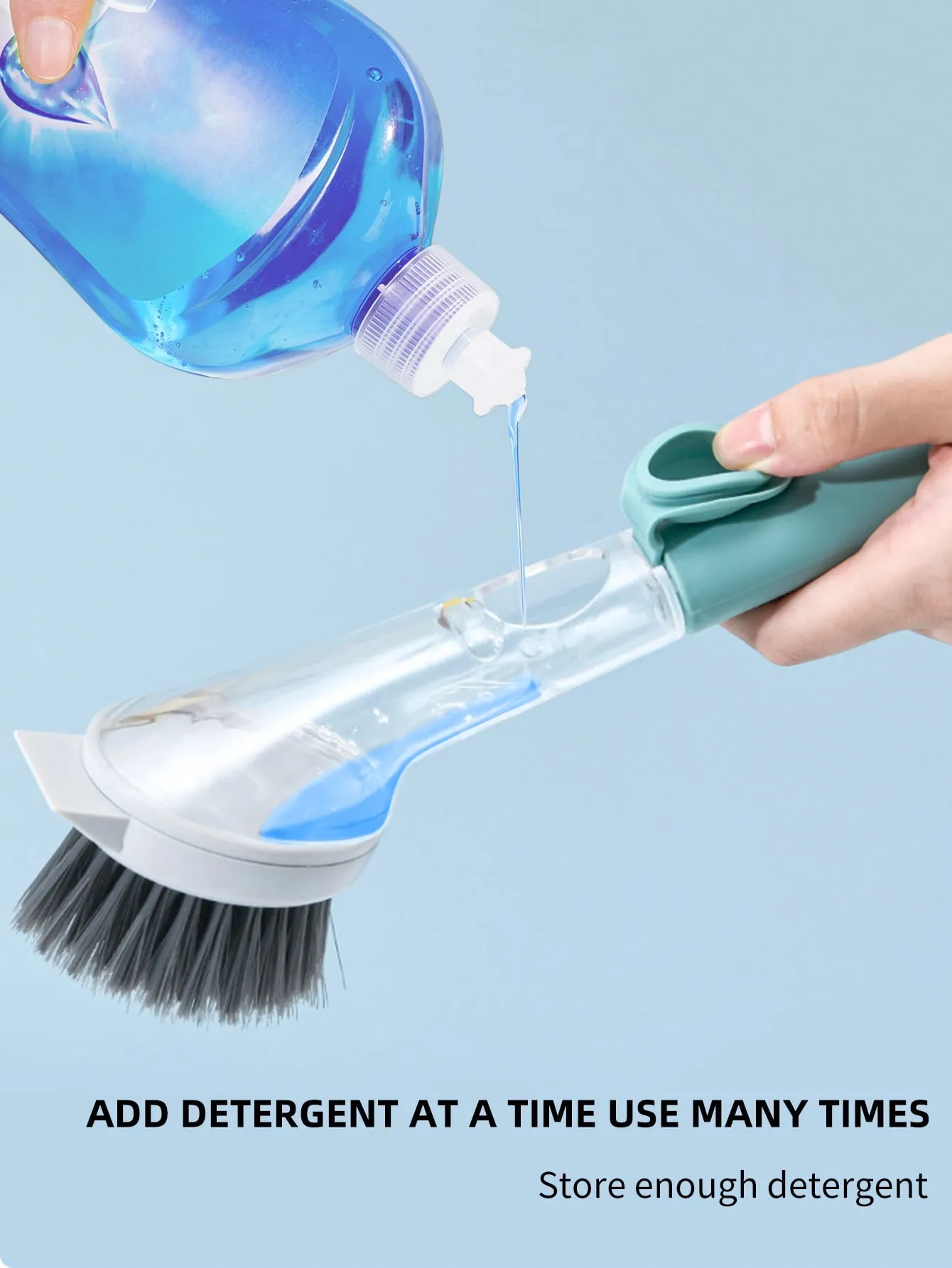 Basic living 1pc Long Handled Plastic Cleaning Brush With Detergent Dispenser,Creative Solid Kitchen Cleaning Pot Brush