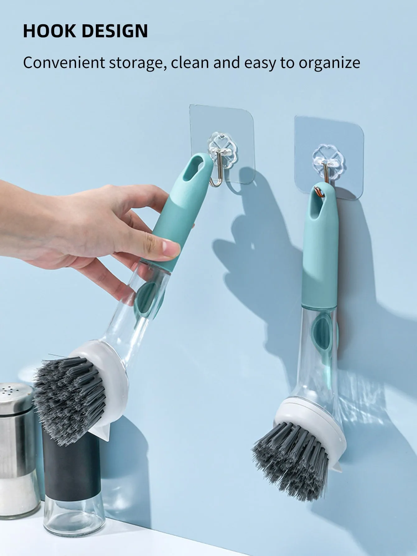 Basic living 1pc Long Handled Plastic Cleaning Brush With Detergent Dispenser,Creative Solid Kitchen Cleaning Pot Brush