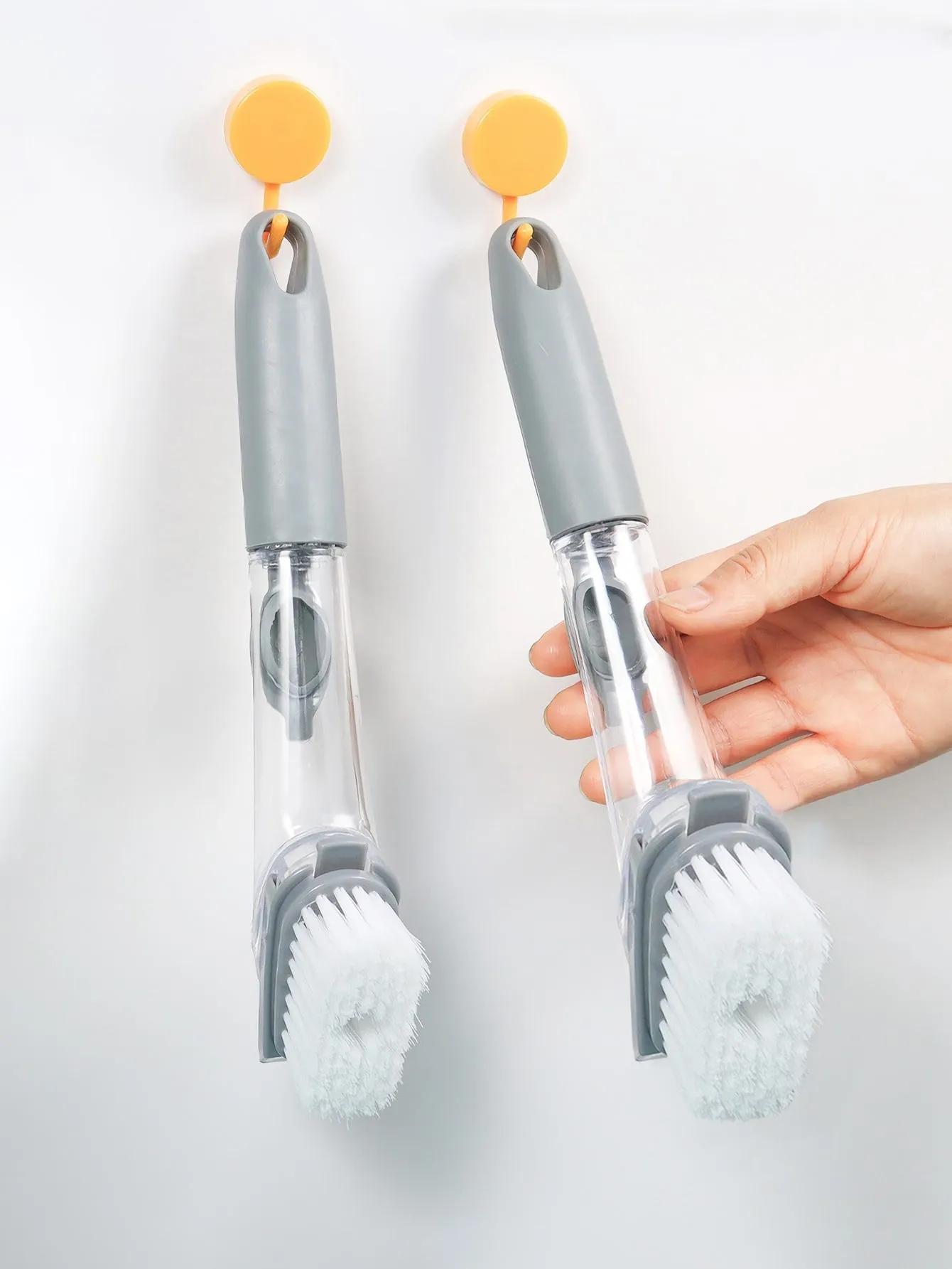Basic living 1pc Long Handled Plastic Cleaning Brush With Detergent Dispenser,Creative Solid Kitchen Cleaning Pot Brush