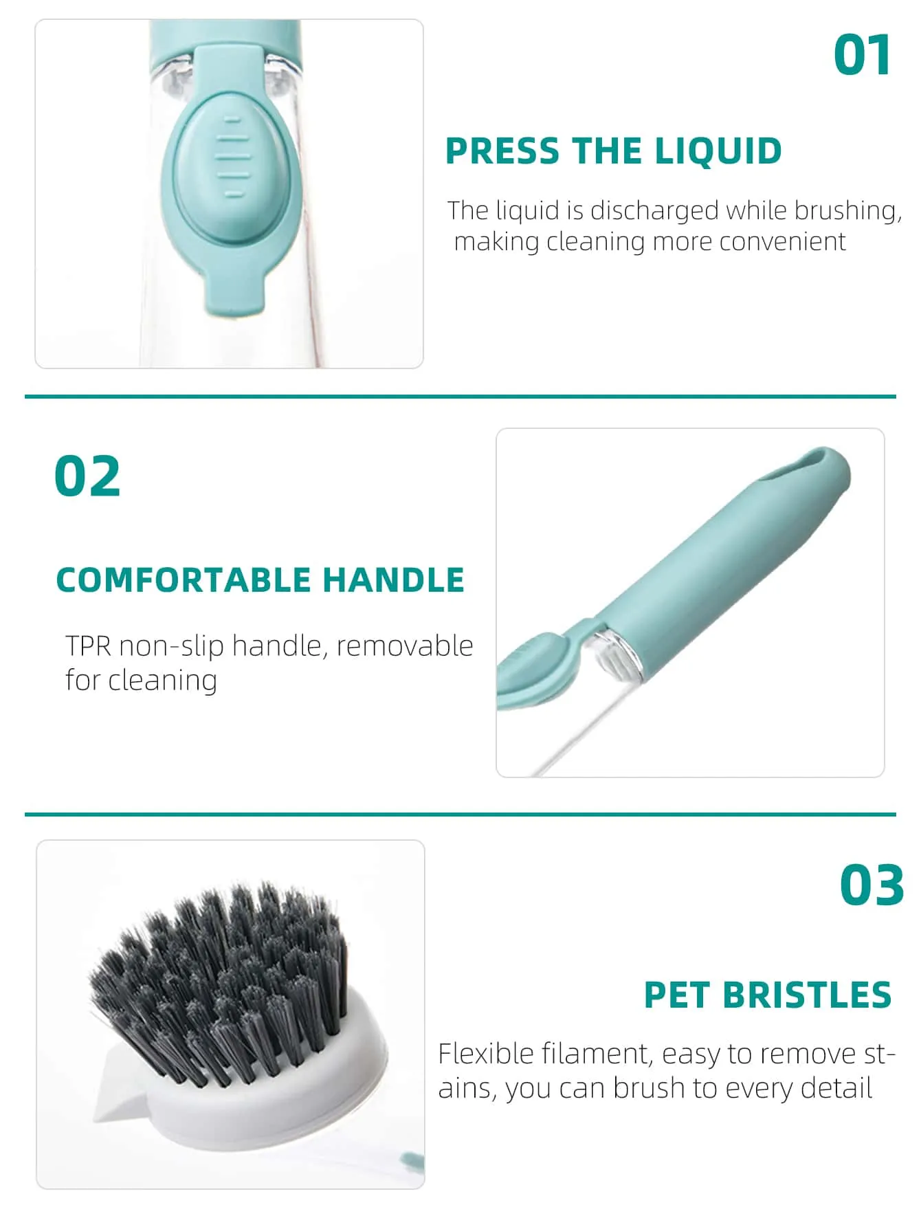 Basic living 1pc Long Handled Plastic Cleaning Brush With Detergent Dispenser,Creative Solid Kitchen Cleaning Pot Brush
