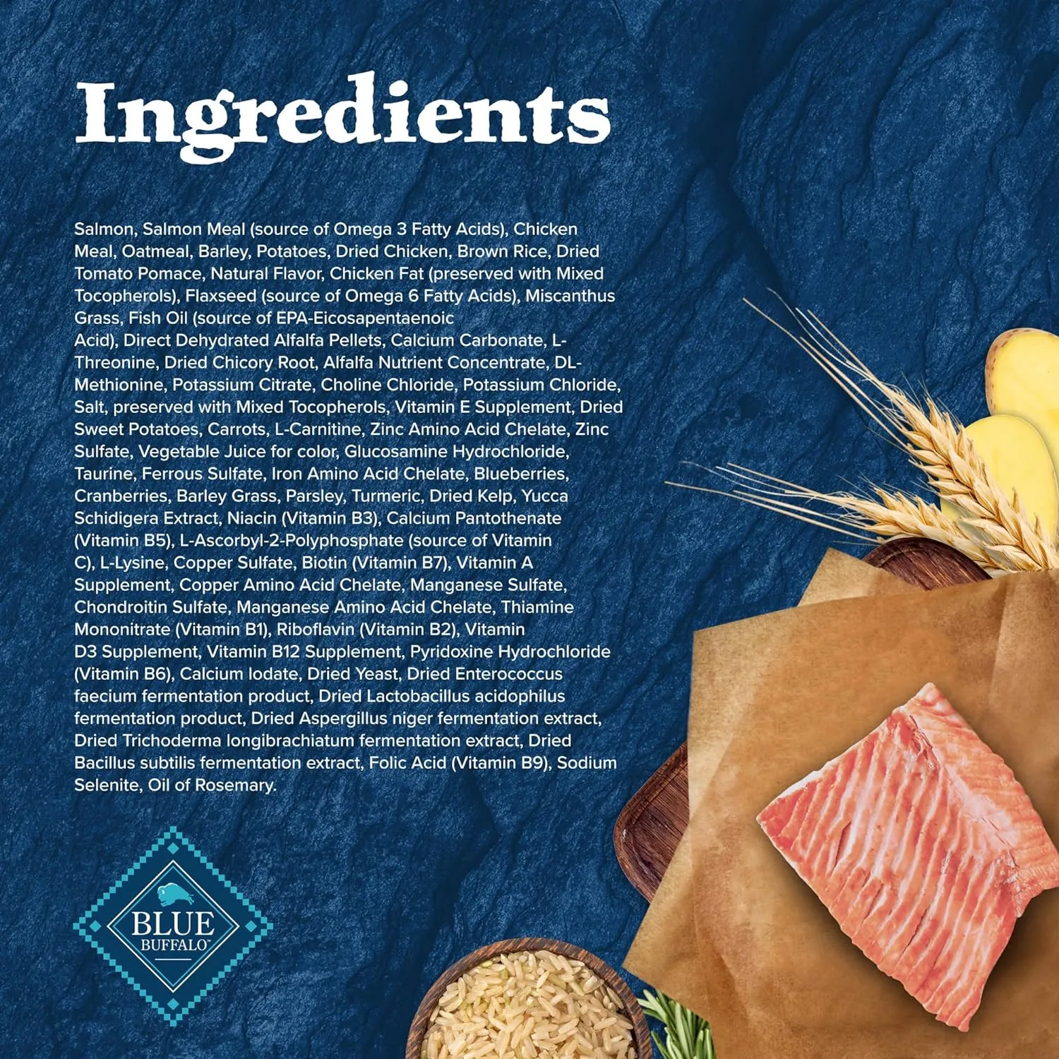 Blue Buffalo Wilderness Natural High-Protein Dry Food for Adult Dogs, WITH WHOLESOME GRAINS, Salmon, 28-lb Bag.