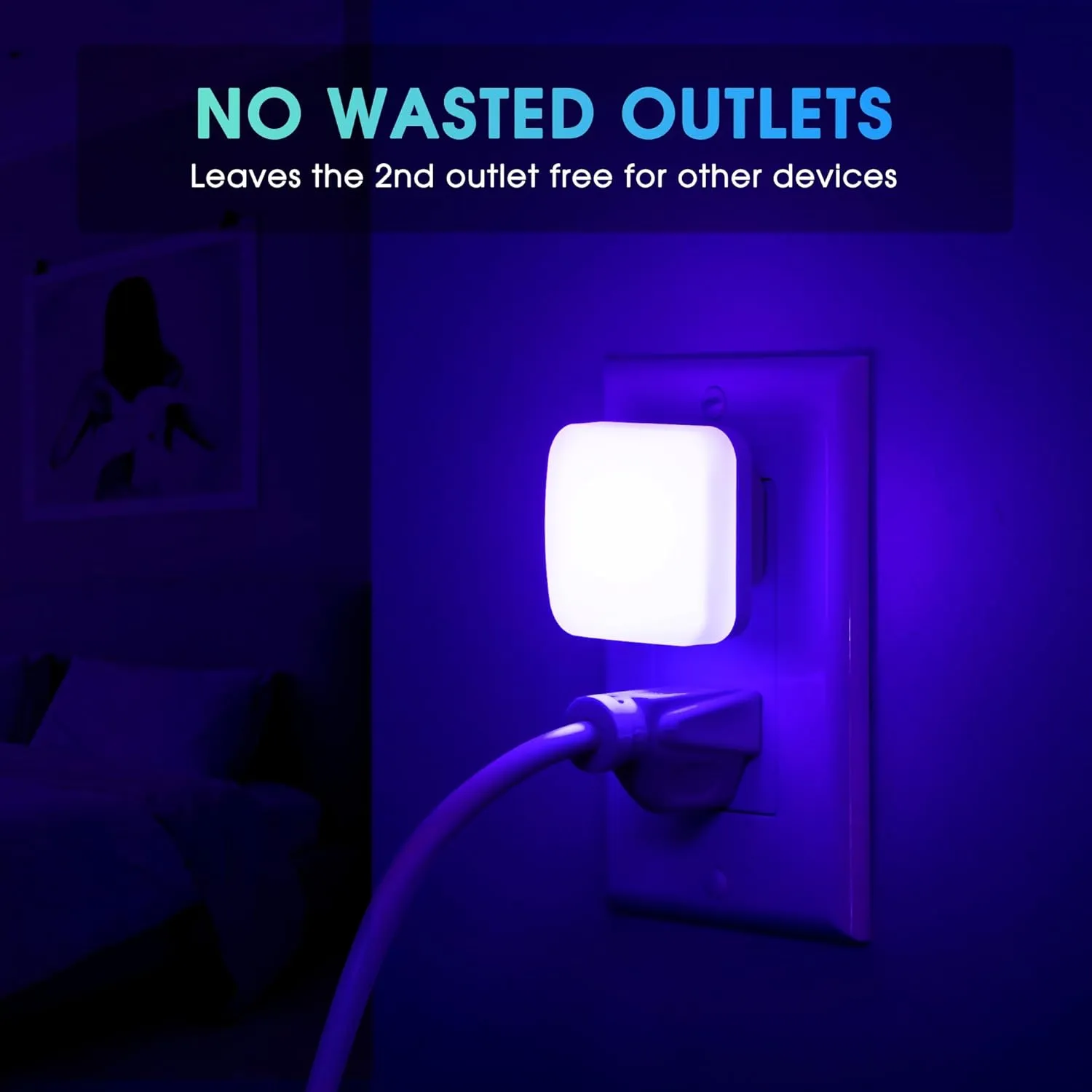 Blue Night Lights Plug into Wall, Nightlights With Light Sensor Dusk to Dawn, 0.3W Square Plug in Night Light for Kids, Blue Night Light for Bathroom Bedroom Kitchen, 2 Pack LED Night Lights