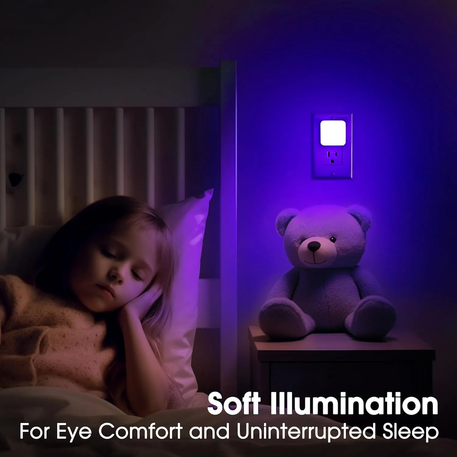 Blue Night Lights Plug into Wall, Nightlights With Light Sensor Dusk to Dawn, 0.3W Square Plug in Night Light for Kids, Blue Night Light for Bathroom Bedroom Kitchen, 2 Pack LED Night Lights