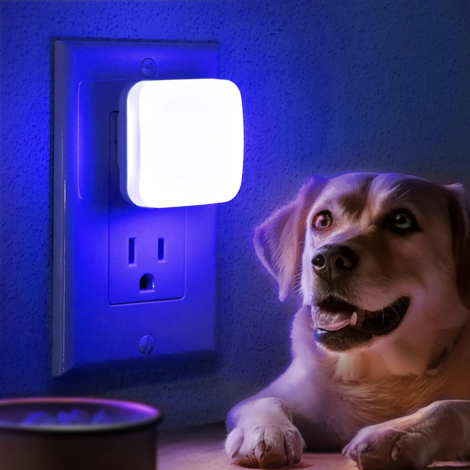 Blue Night Lights Plug into Wall, Nightlights With Light Sensor Dusk to Dawn, 0.3W Square Plug in Night Light for Kids, Blue Night Light for Bathroom Bedroom Kitchen, 2 Pack LED Night Lights