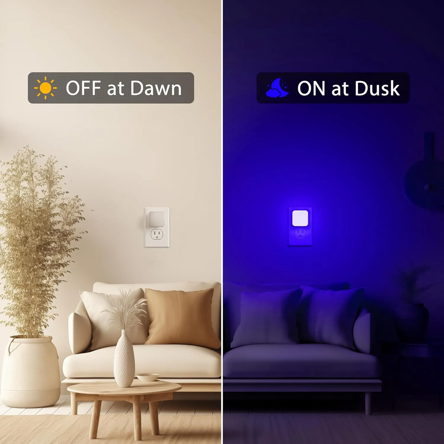 Blue Night Lights Plug into Wall, Nightlights With Light Sensor Dusk to Dawn, 0.3W Square Plug in Night Light for Kids, Blue Night Light for Bathroom Bedroom Kitchen, 2 Pack LED Night Lights