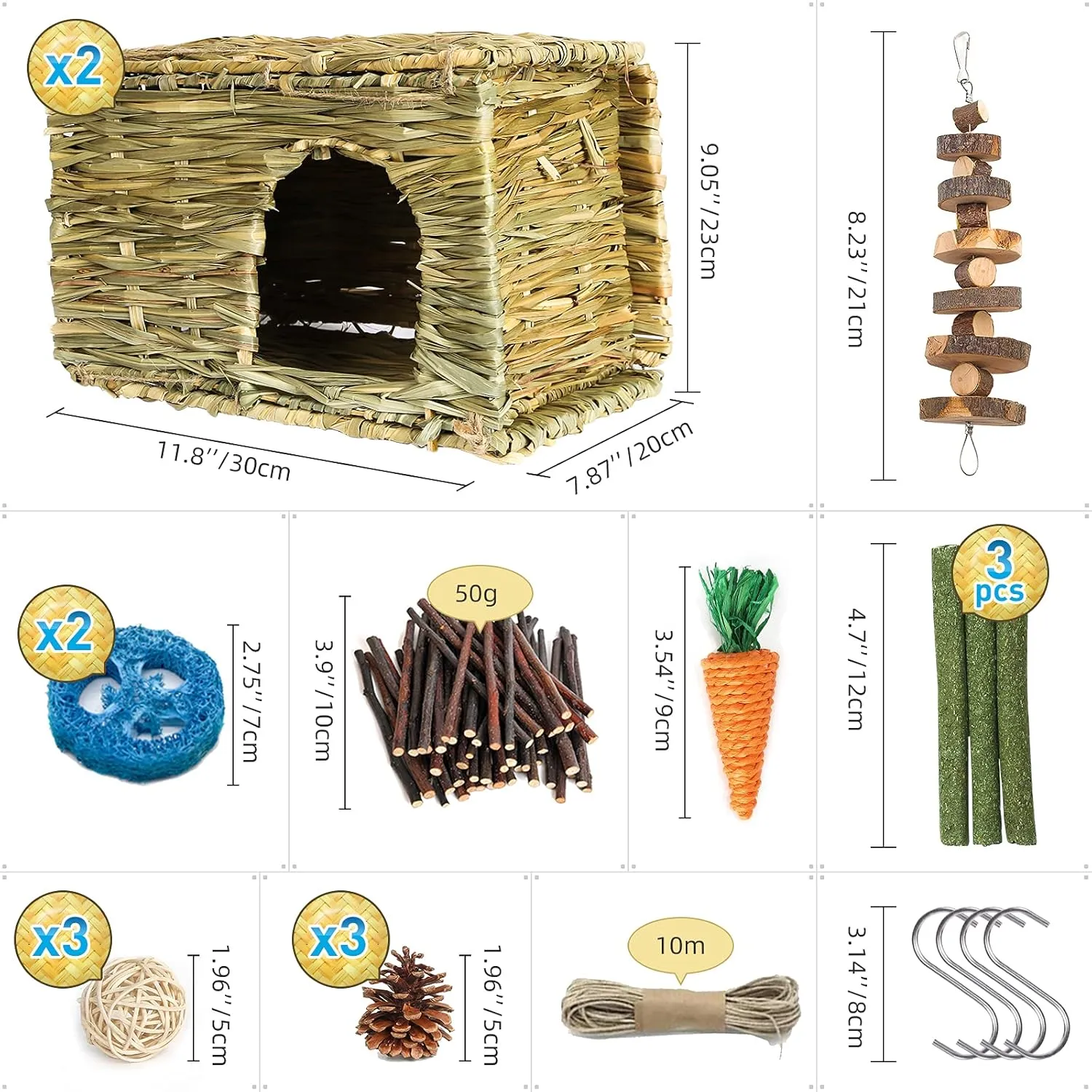 Bunny Grass House-Hand Made Edible Natural Grass Hideaway Comfortable Playhouse for Rabbits, Guinea Pigs and Small Animals to Play,Sleep and Eat (style3)