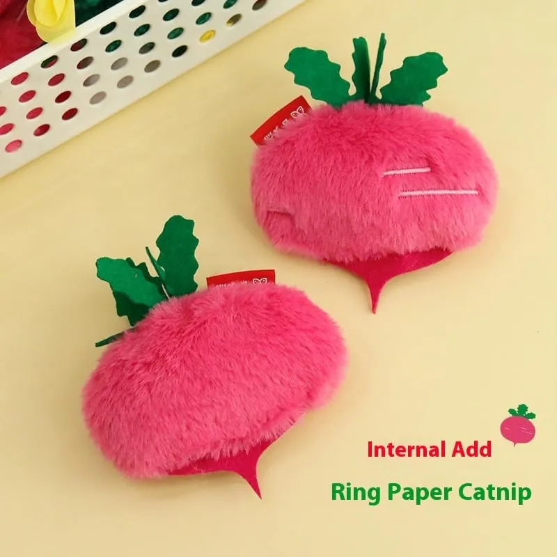 Carrot & Cucumber Cat Crinkle Toy, Realistic Vegetable Shape, Durable & Bite-Resistant, Self-Entertaining Catnip Toy (Radish)