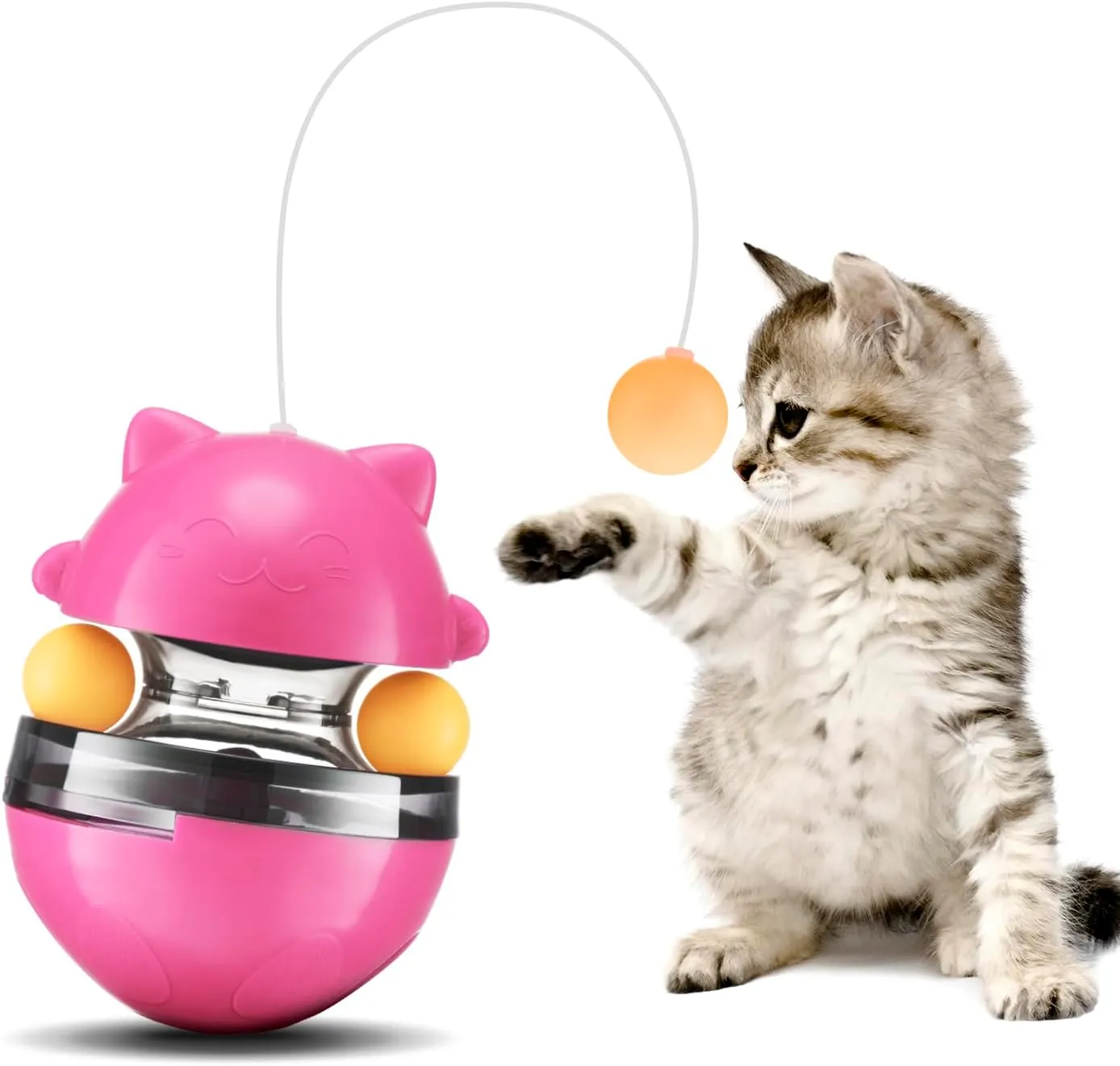 Cat Toys, Interactive Cat Toys, Exercise Tumbler for Indoor Cats, Tower of Tracks Interactive 2-Tier with Exercise Balls, 3-in-1 Tumbler Catnip Toy, Pink
