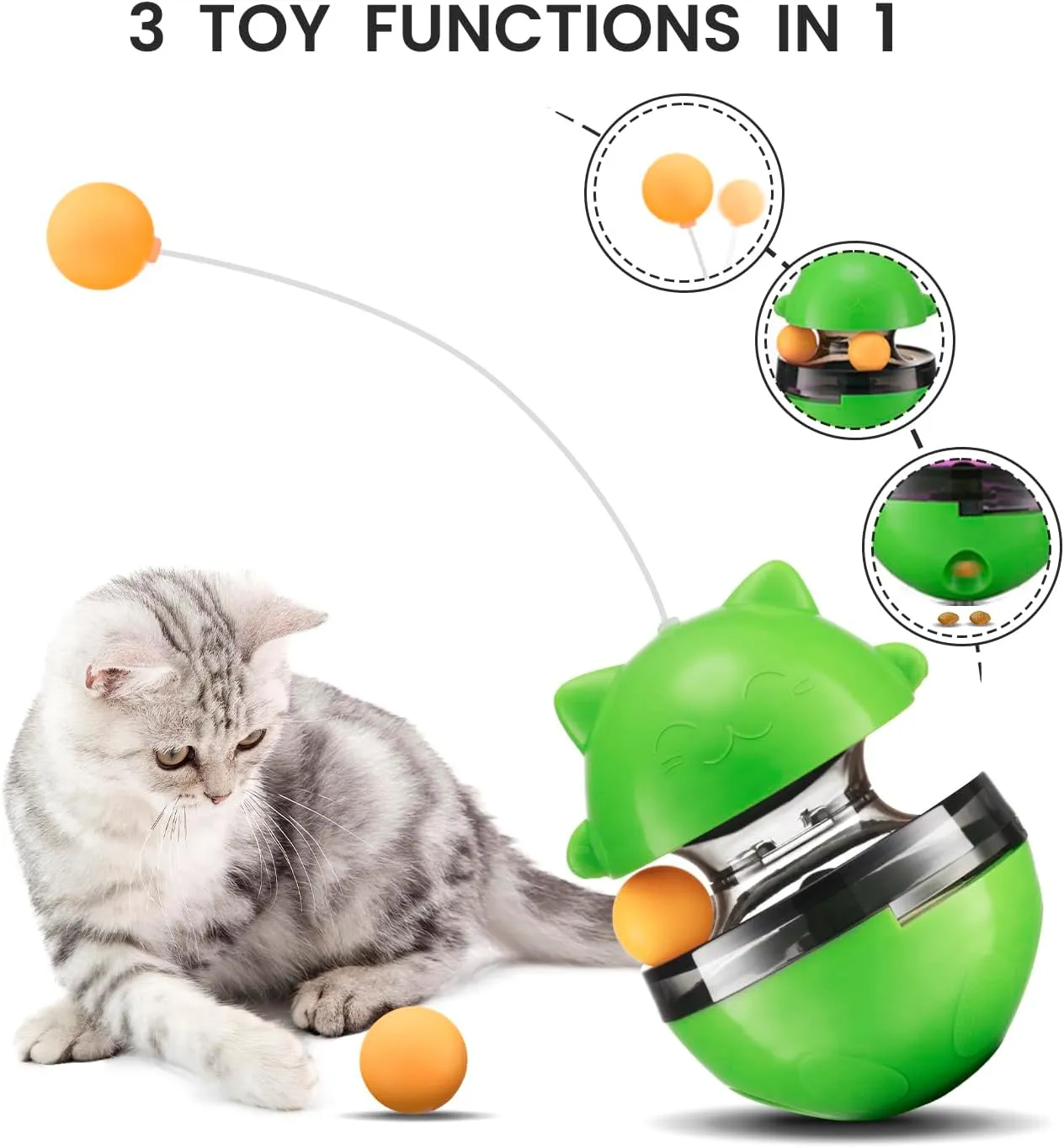 Cat Toys, Interactive Cat Toys, Exercise Tumbler for Indoor Cats, Tower of Tracks Interactive 2-Tier with Exercise Balls, 3-in-1 Tumbler Catnip Toy, Pink