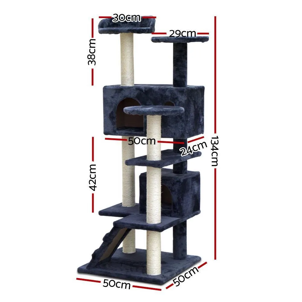 Cat Tree 134cm Post Scratcher Tower Condo House Furniture Grey