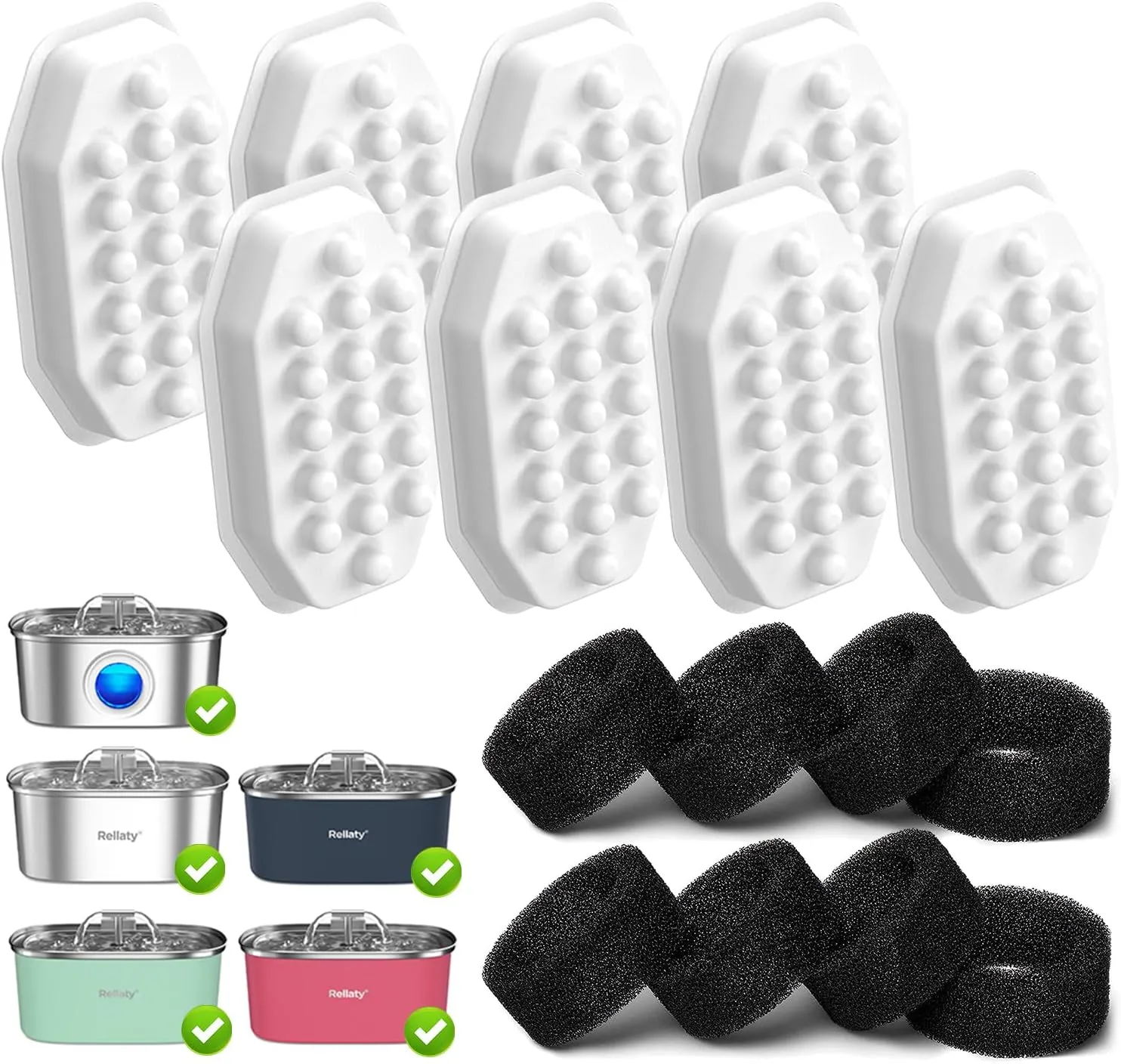 Cat Water Fountain Stainless Steel 8 Filters Replacement & 8 Pre-Filter Sponges