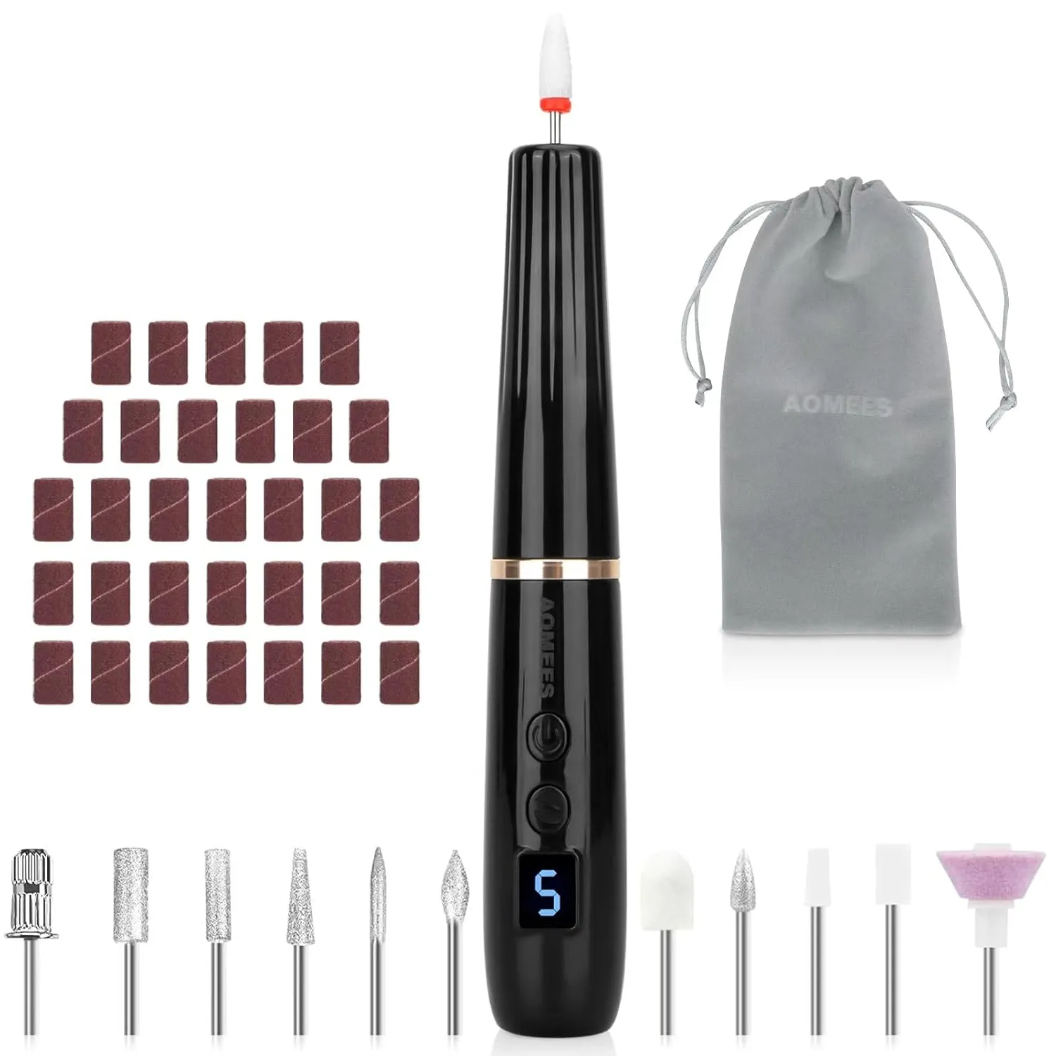 Cordless Electric Nail Drill with 360 Ring Light, Portable Nail File Kit for Acrylic, Gel Nails, Portable Home Manicure Kit for Manicure and Pedicure (Black)