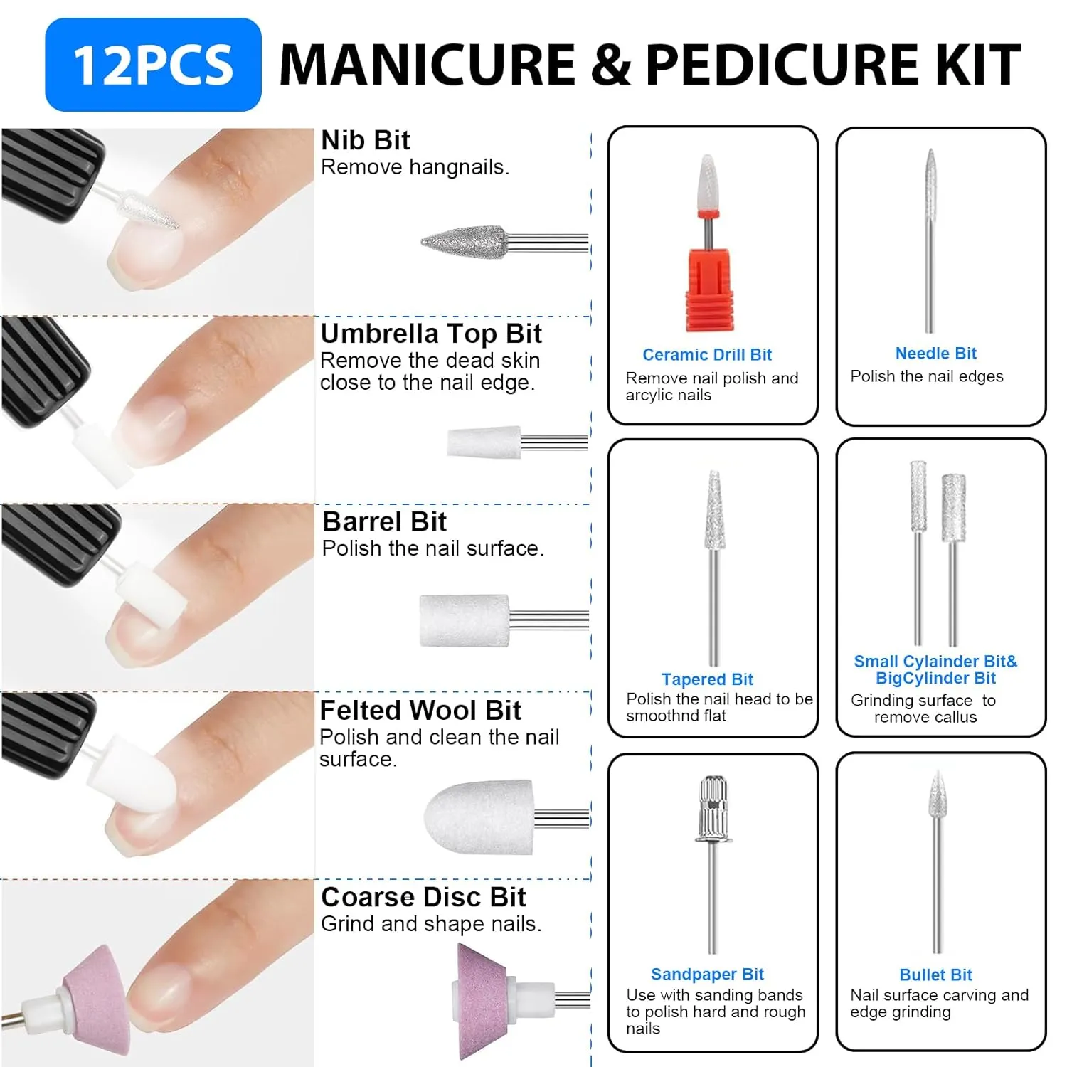 Cordless Electric Nail Drill with 360 Ring Light, Portable Nail File Kit for Acrylic, Gel Nails, Portable Home Manicure Kit for Manicure and Pedicure (Black)