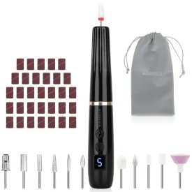 Cordless Electric Nail Drill with 360 Ring Light, Portable Nail File Kit for Acrylic, Gel Nails, Portable Home Manicure Kit for Manicure and Pedicure (Black)